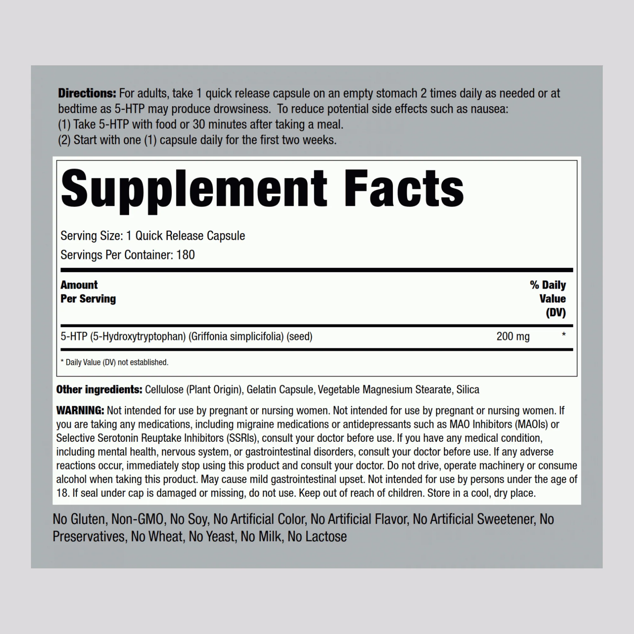 5-HTP, 200 mg, 180 Quick Release Capsules - Image 2