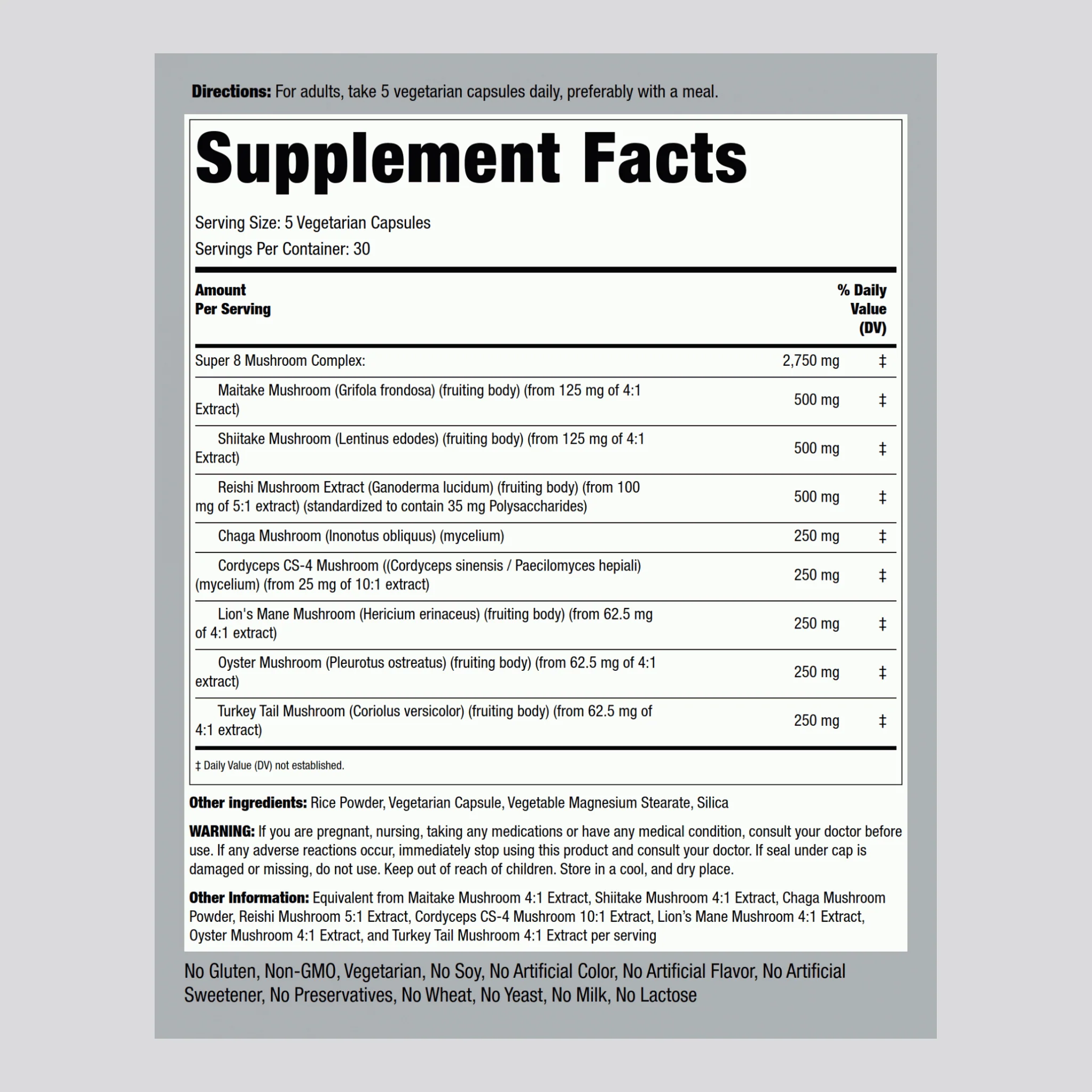 8 Mushroom Complex, 2750 mg (per serving), 150 Vegetarian Capsules, 2 Bottles - Image 2