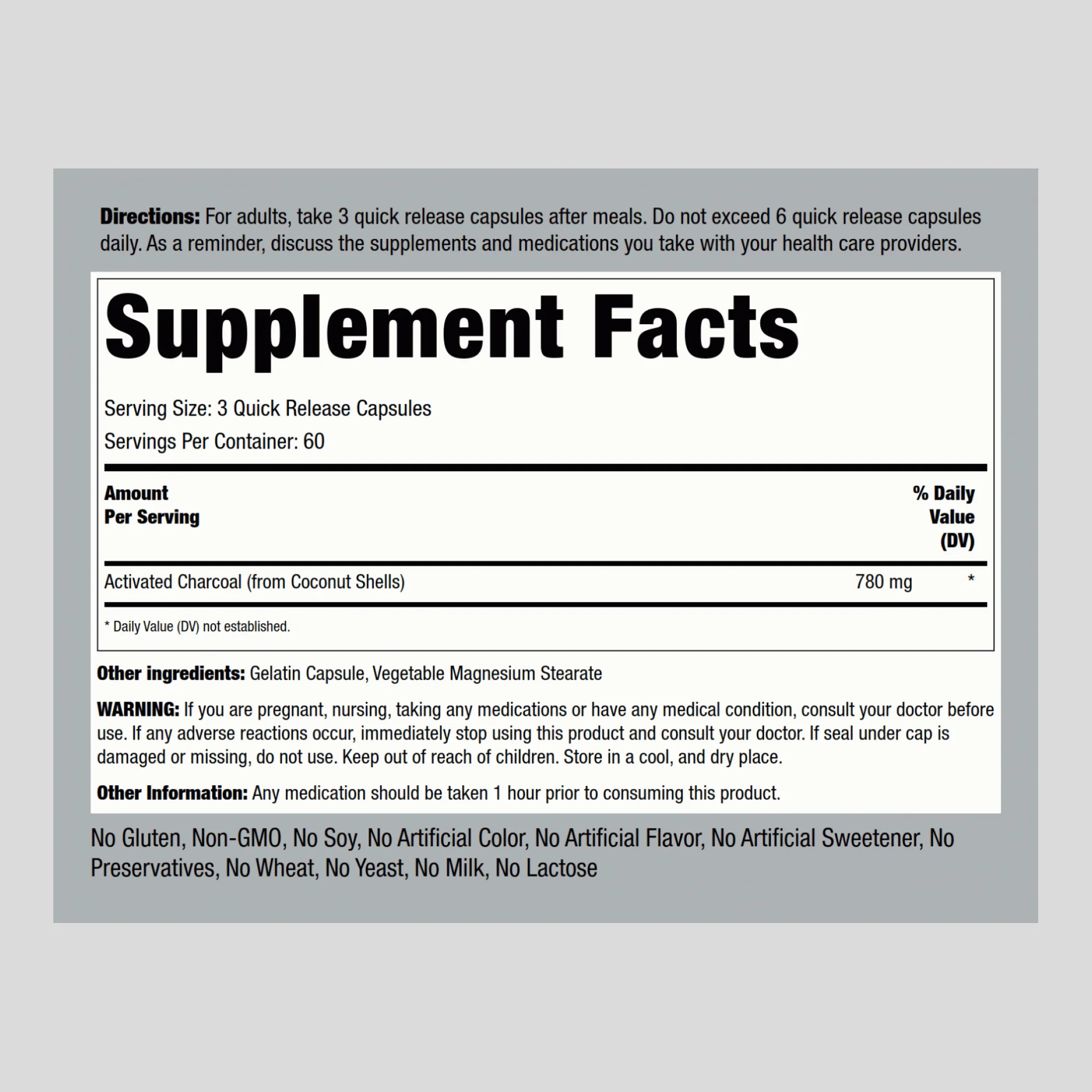 Activated Coconut Charcoal, 780 mg (per serving), 180 Quick Release Capsules, 2 Bottles - Image 2