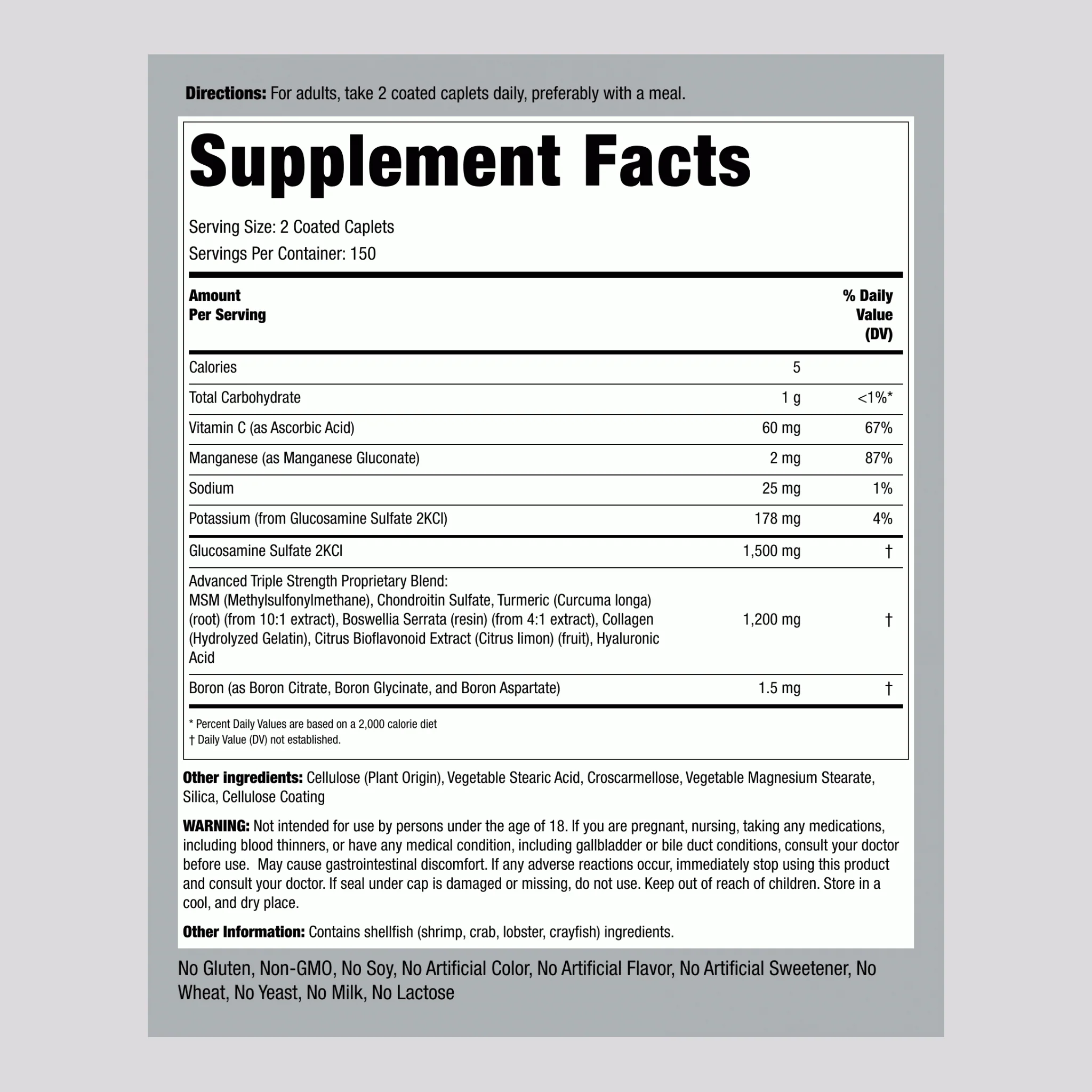 Advanced Triple Strength Glucosamine Chondroitin MSM Plus Turmeric, 300 Coated Caplets - Image 2