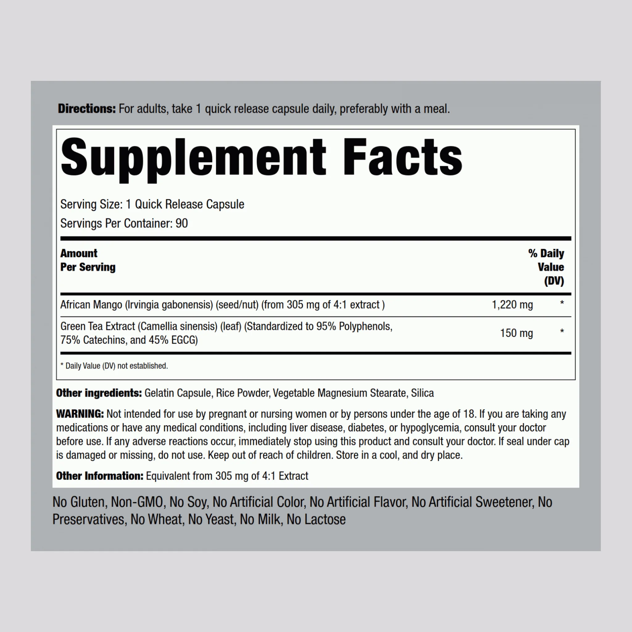 African Mango & Green Tea, 1,220 mg, 90 Quick Release Capsules, 2 Bottles - Image 2