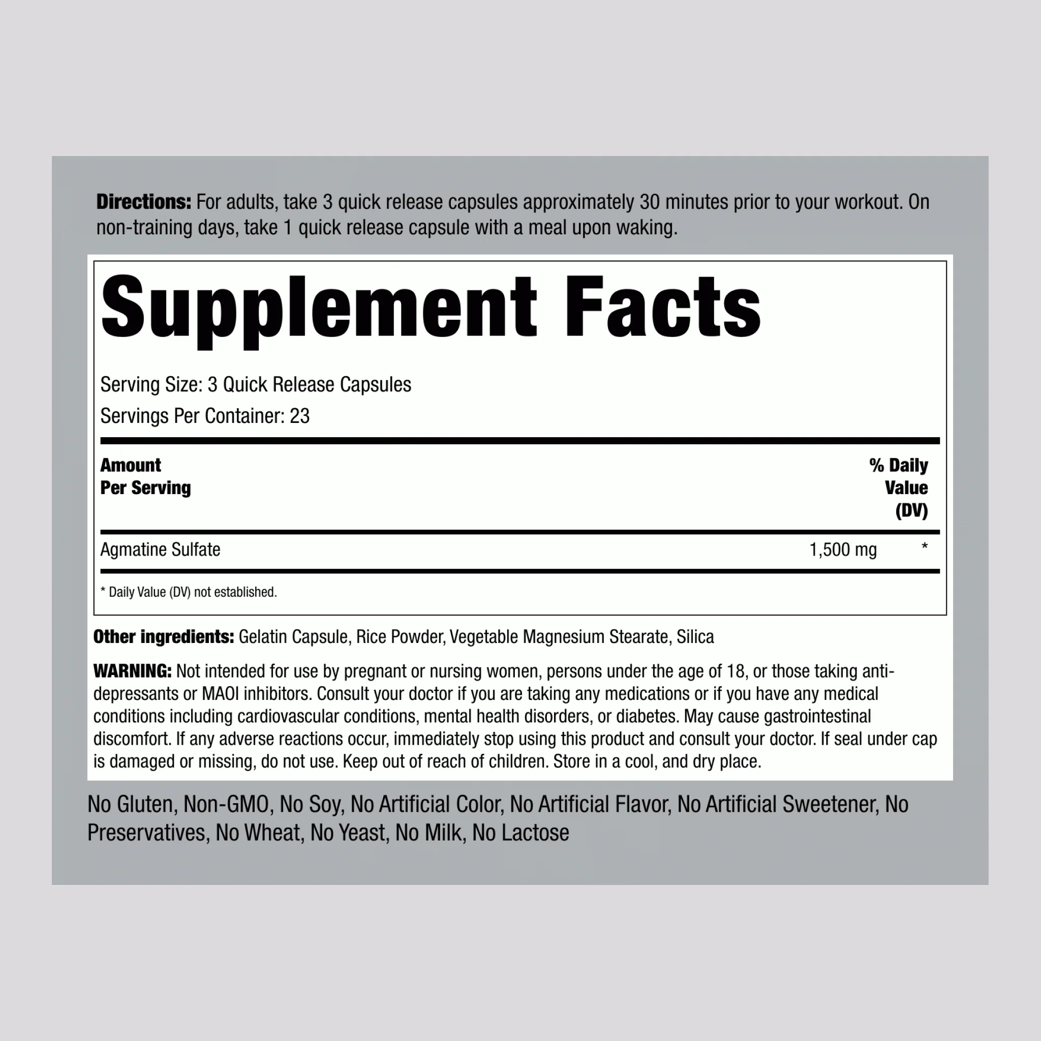 Agmatine Sulfate, 1500 mg (per serving), 70 Quick Release Capsules - Image 2