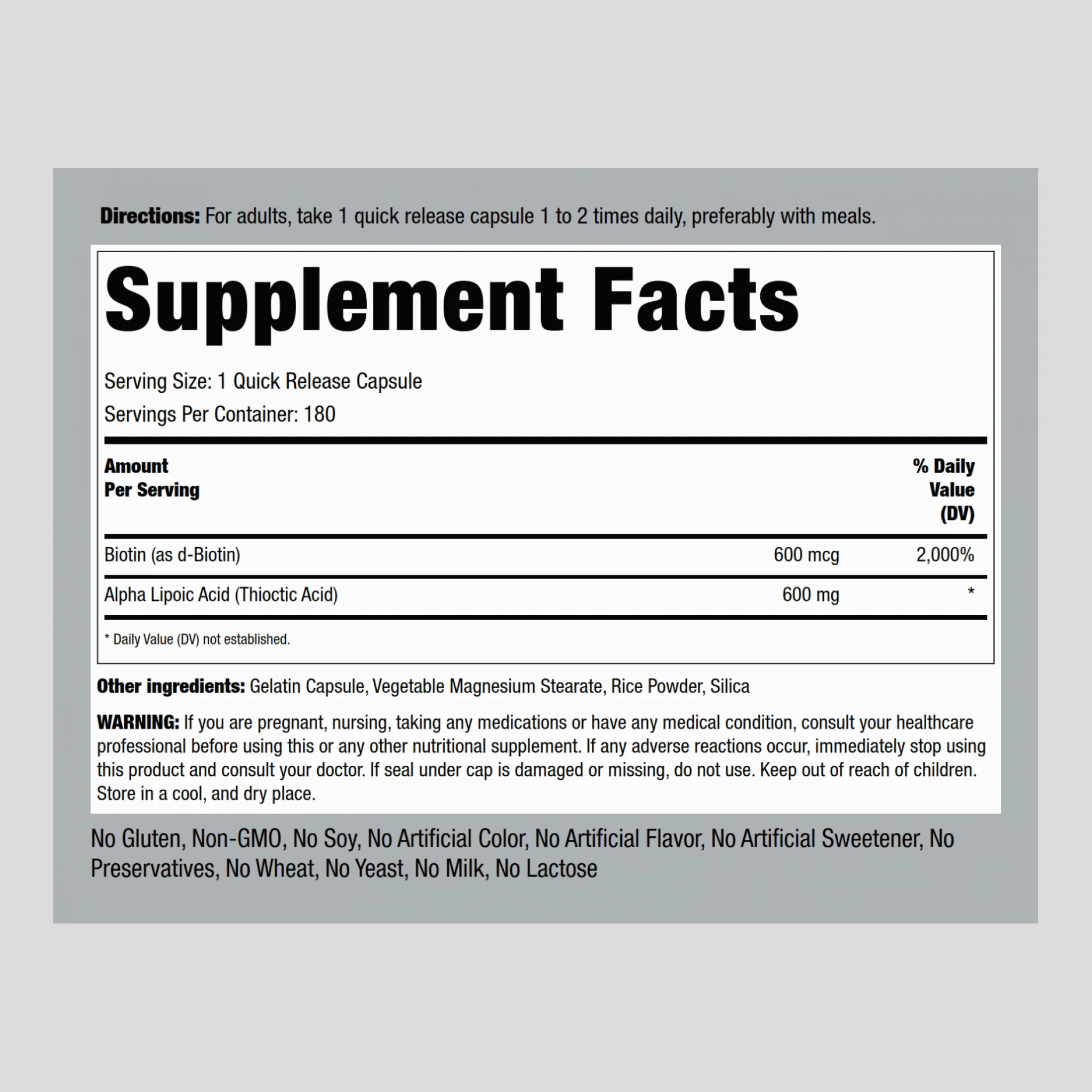 Alpha Lipoic Acid, 600 mg, 180 Quick Release Capsules, 2 Bottles - Image 2