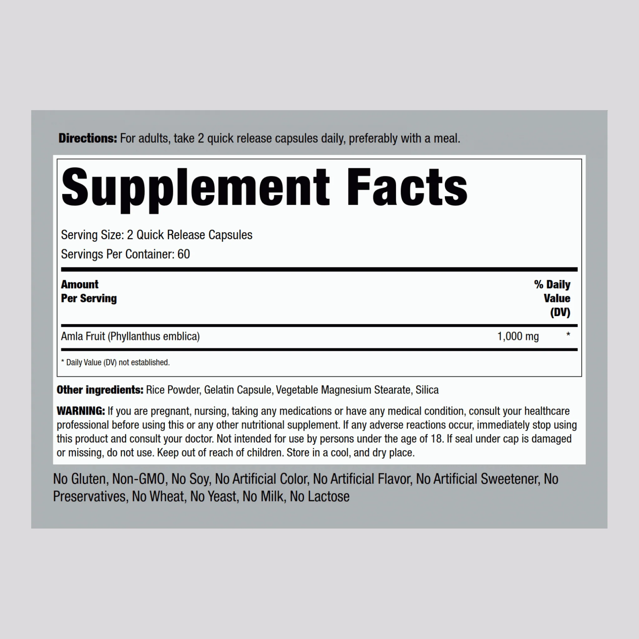 Amla Fruit (Indian Gooseberry), 1,000 mg (per serving), 120 Quick Release Capsules, 2 Bottles - Image 2