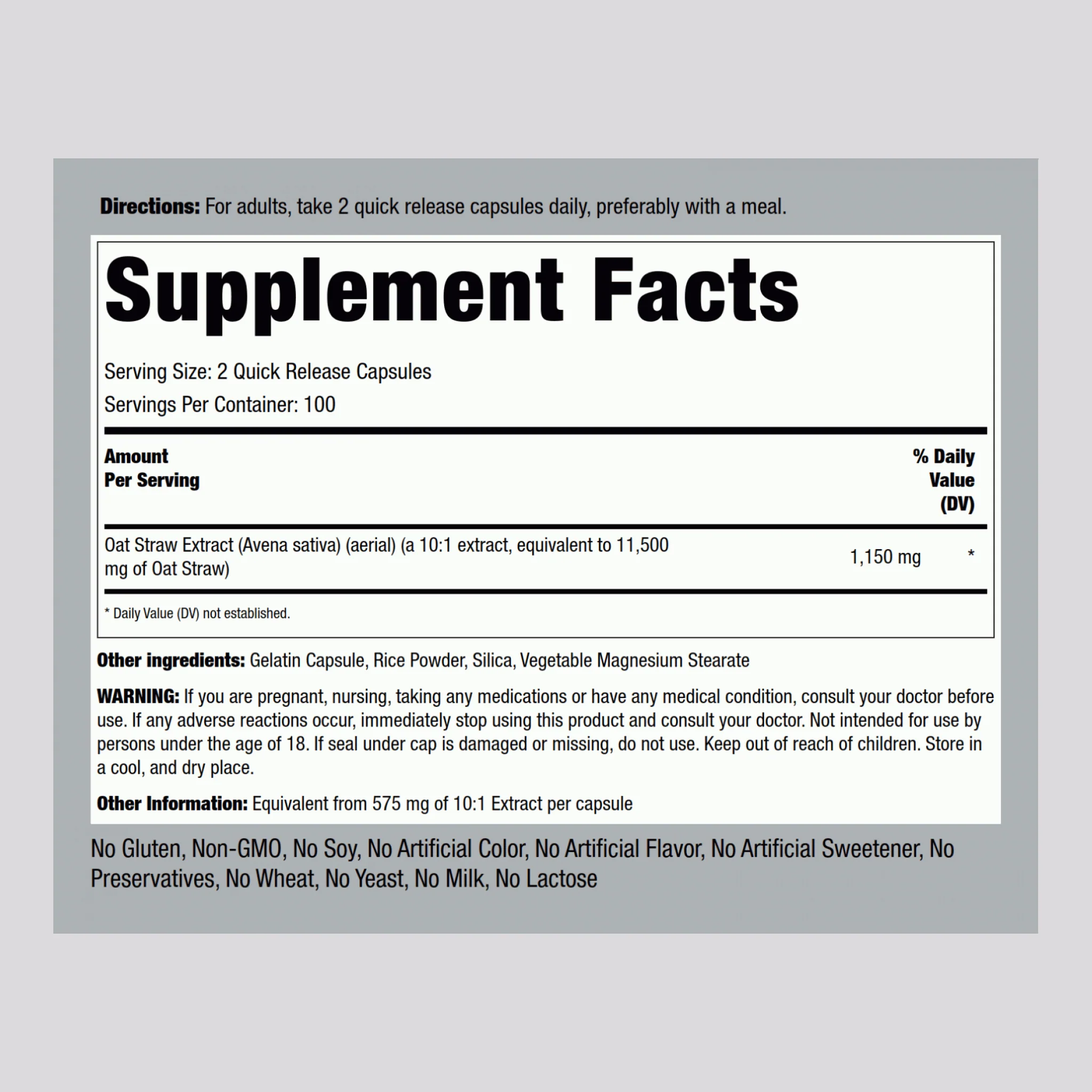 Avena Sativa Male Stamina Super Strength (Green Oat Grass), 1150 mg (per serving), 200 Quick Release Capsules - Image 2