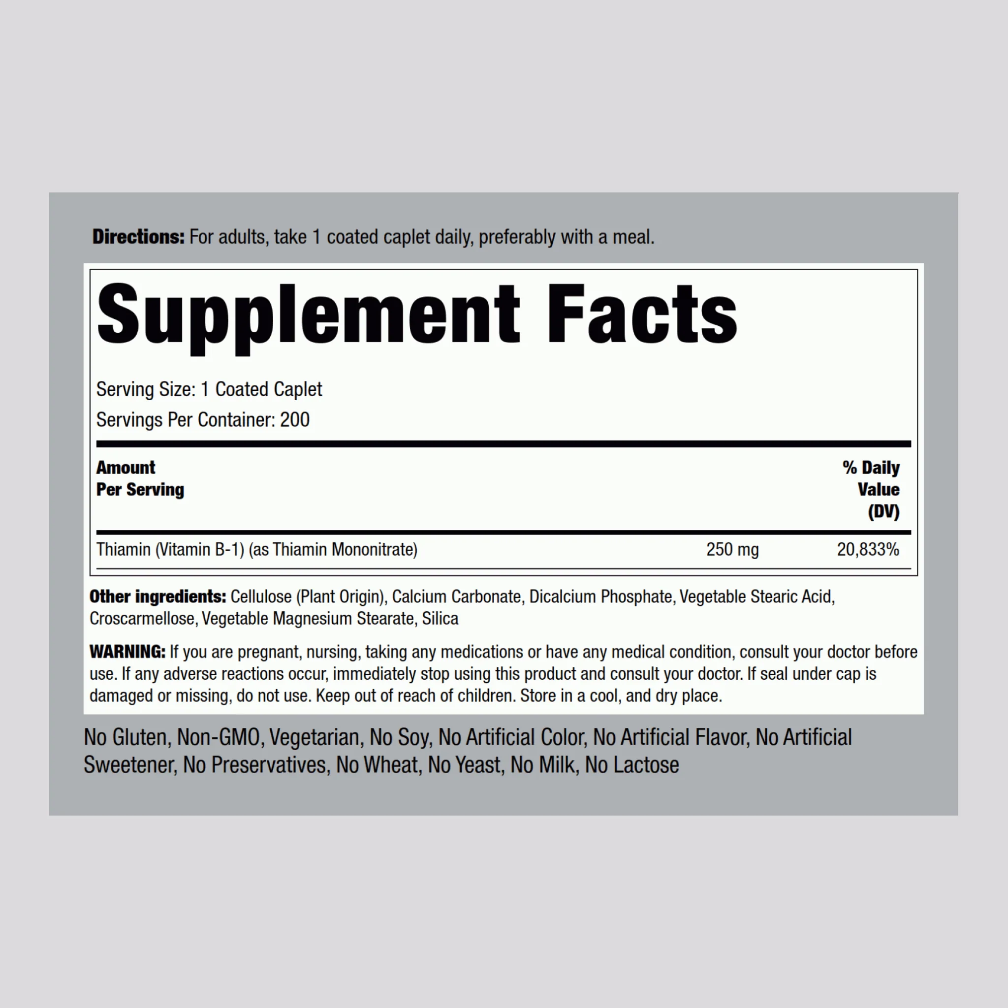 B-1 (Thiamin), 250 mg, 200 Coated Caplets, 2 Bottles - Image 2