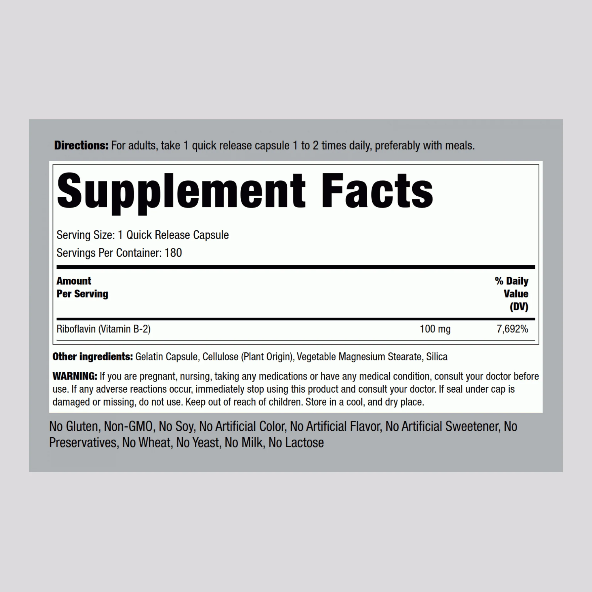 B-2 (Riboflavin), 100 mg, 180 Quick Release Capsules, 2 Bottles - Image 2