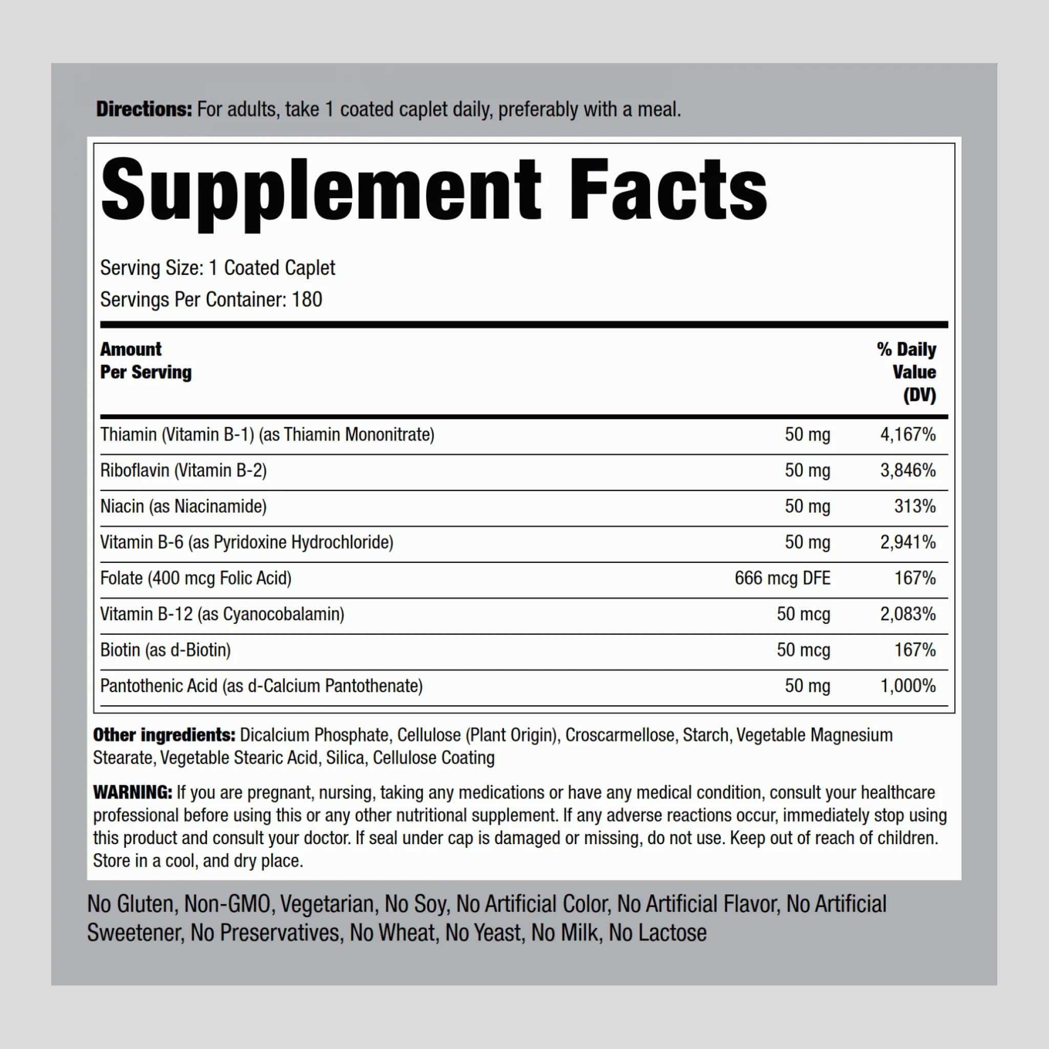 B-50 Vitamin B Complex, 180 Coated Caplets, 2 Bottles - Image 2