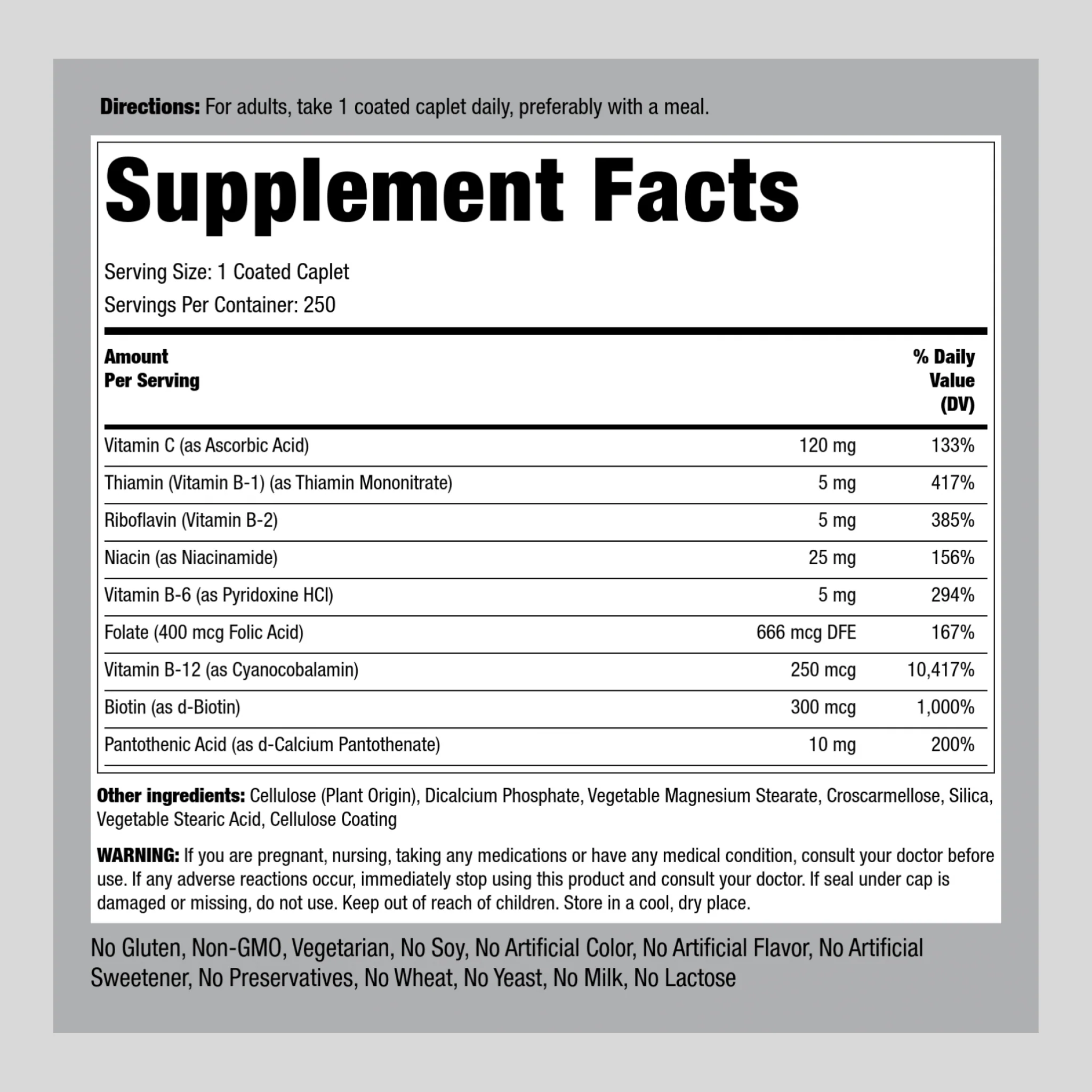 B-Complex Plus Vitamin C, 250 Coated Caplets - Image 3
