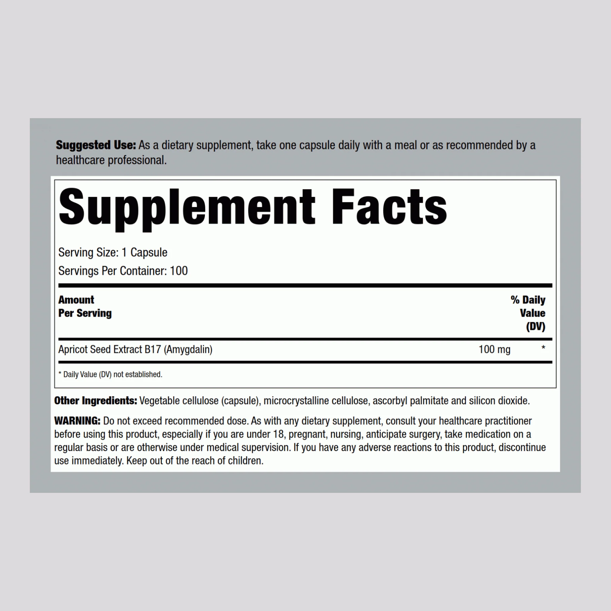 B17 Amygdalin, 100 mg, 100 Capsules - Image 2