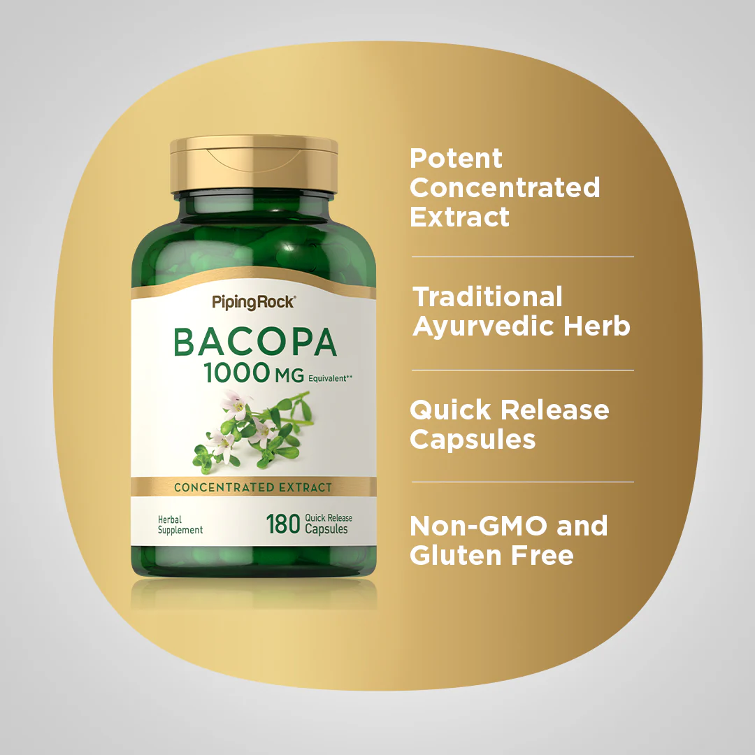 Bacopa Monnieri, 1000 mg, 180 Quick Release Capsules - Image 3
