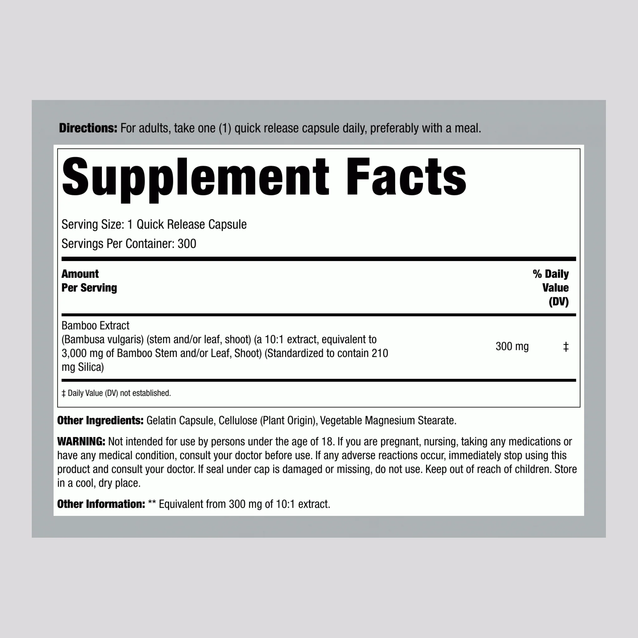 Bamboo Extract, 3000 mg, 300 Quick Release Capsules - Image 2