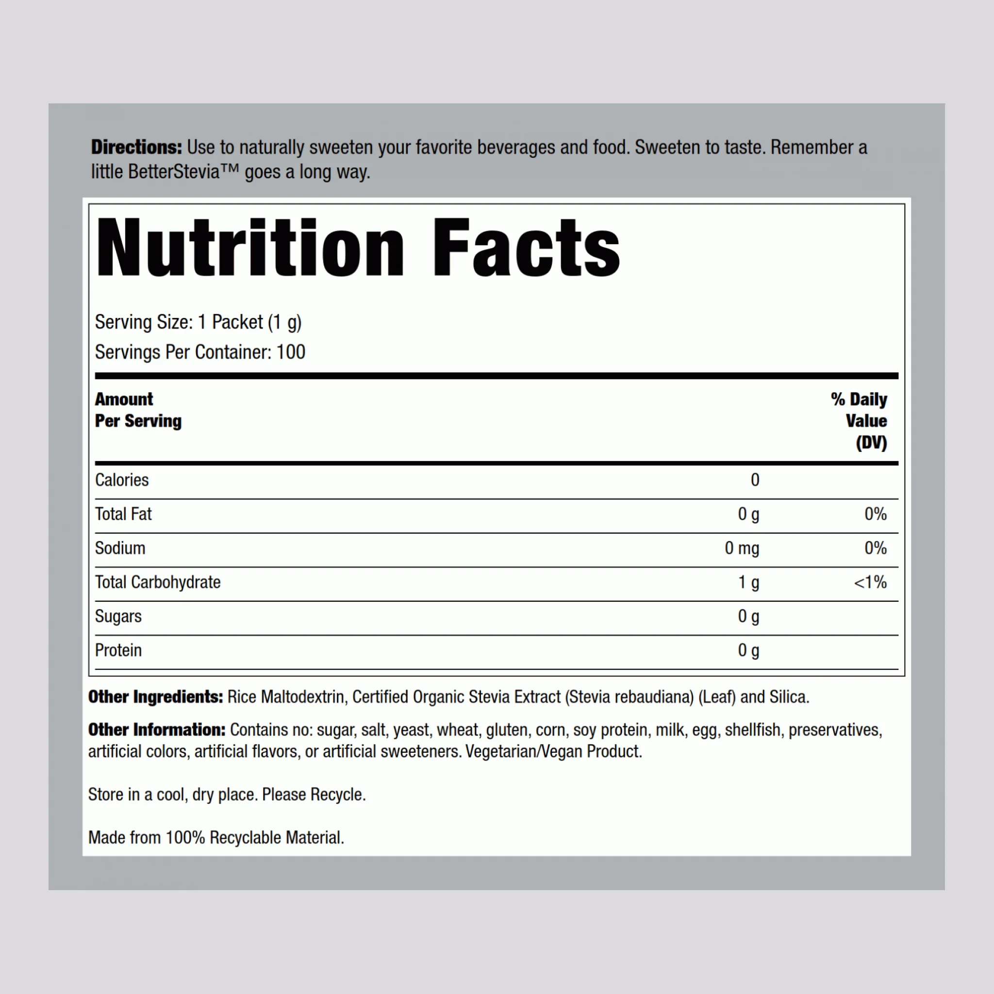 Better Stevia (Original) 100 Packets, 3.5 oz (100 g) Box - Image 2