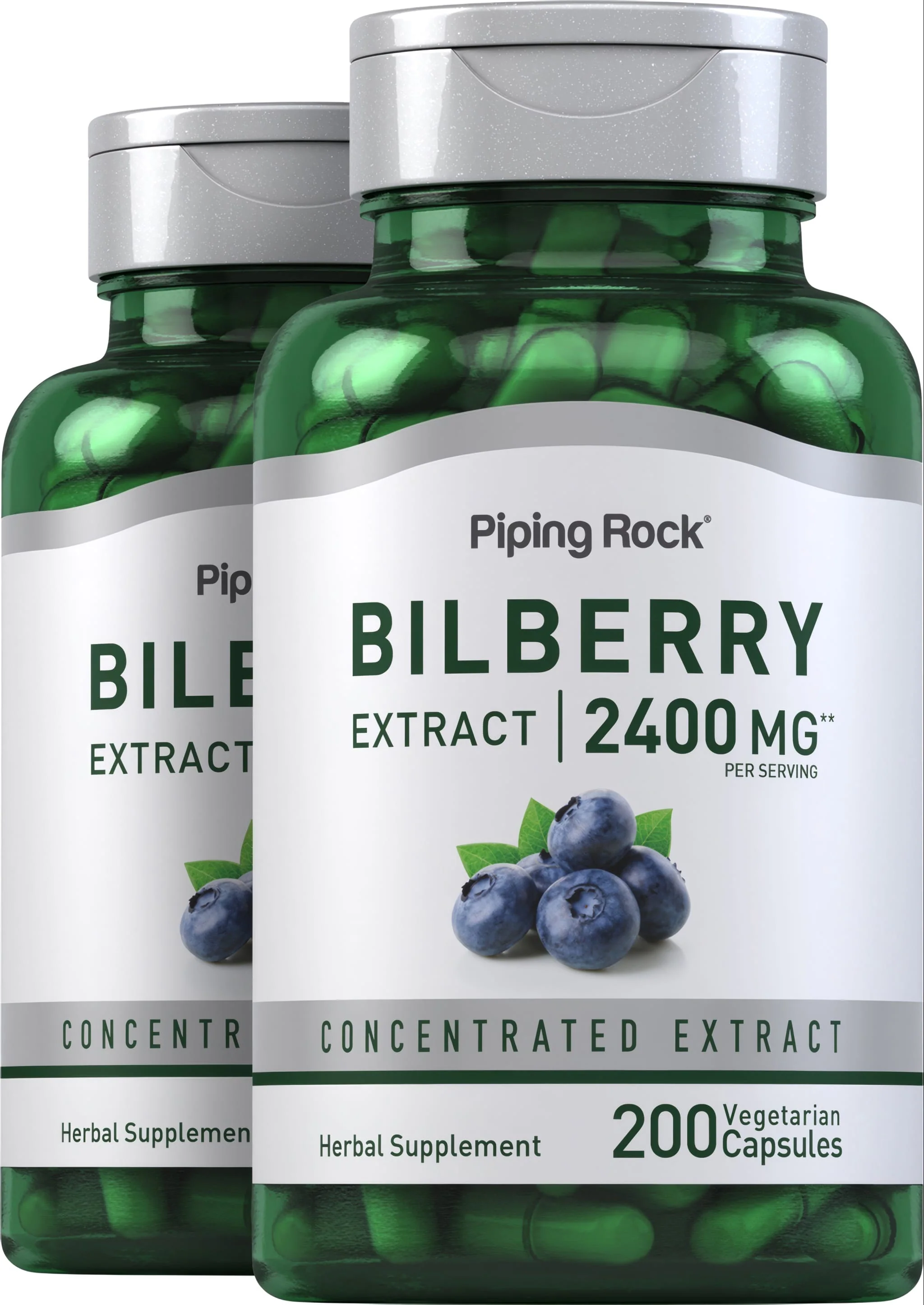 Bilberry Extract, 2400 mg (per serving), 200 Vegetarian Capsules, 2 Bottles