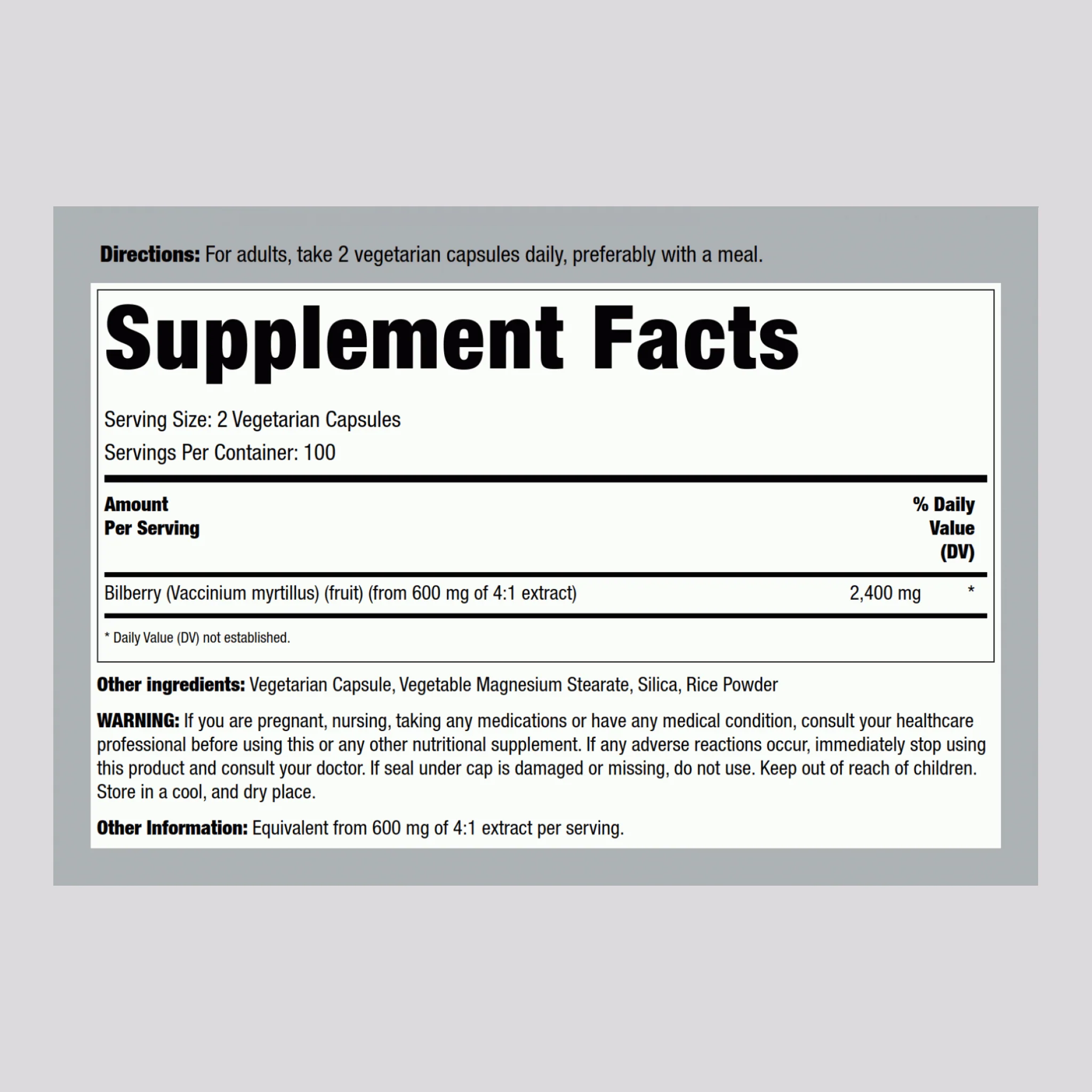 Bilberry Extract, 2400 mg (per serving), 200 Vegetarian Capsules, 2 Bottles - Image 2