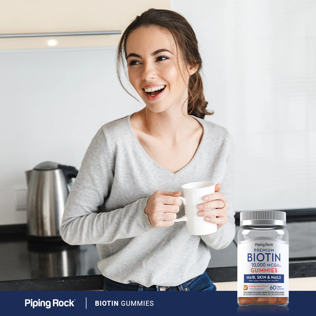 Biotin (Delicious Peach), 10,000 mcg (per serving), 60 Vegan Gummies - Image 6
