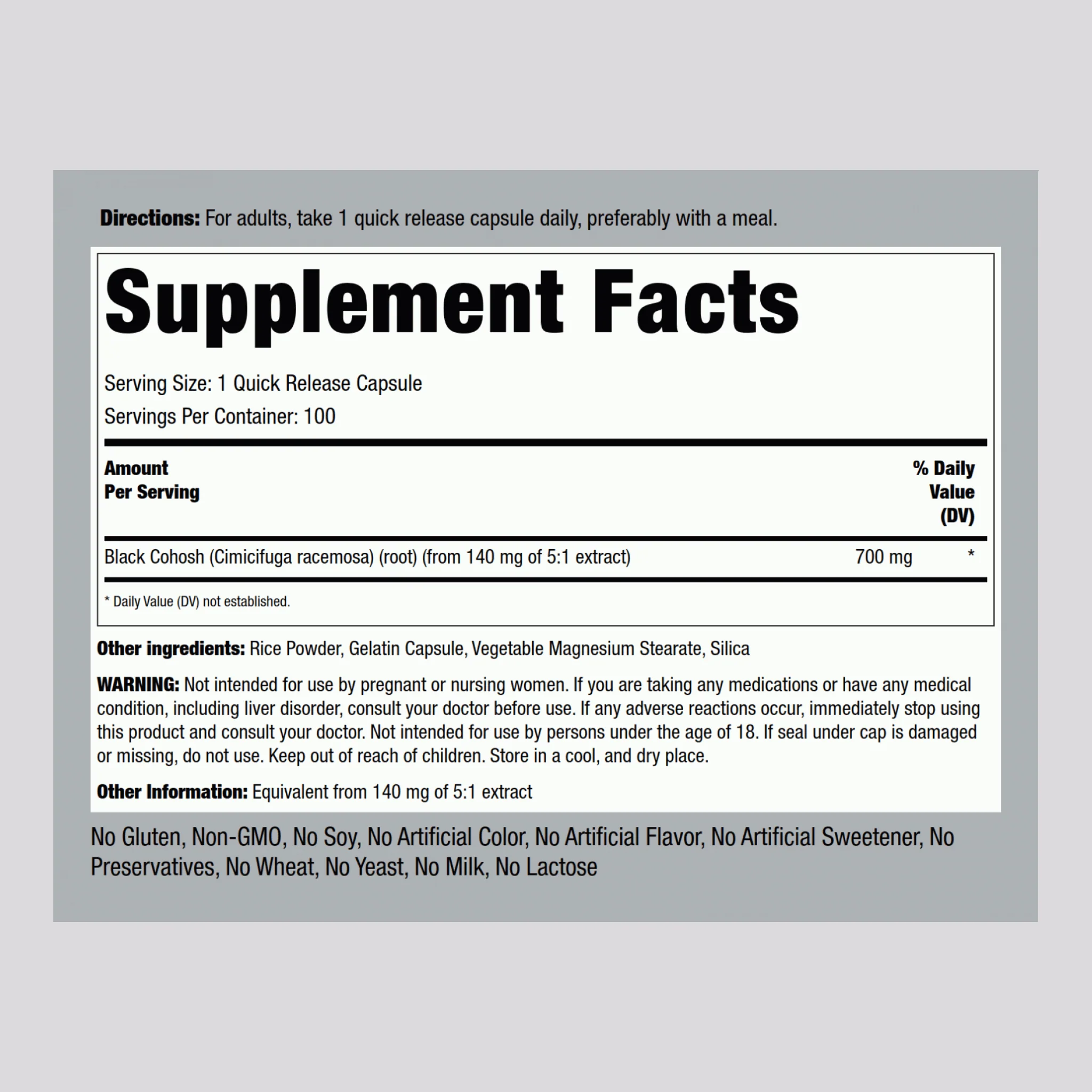 Black Cohosh, 700 mg, 100 Quick Release Capsules - Image 2