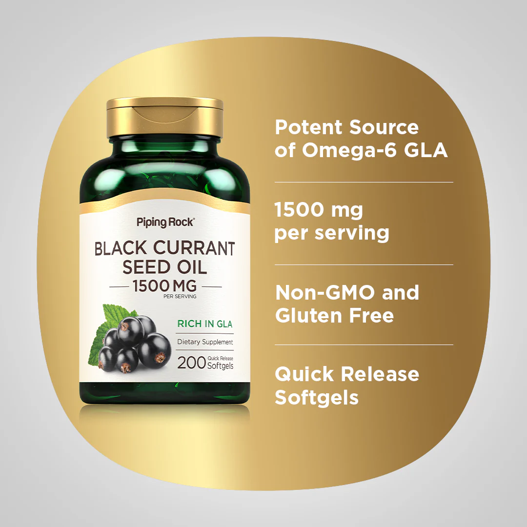 Black Currant Seed Oil, 1500 mg (per serving), 200 Quick Release Softgels - Image 4