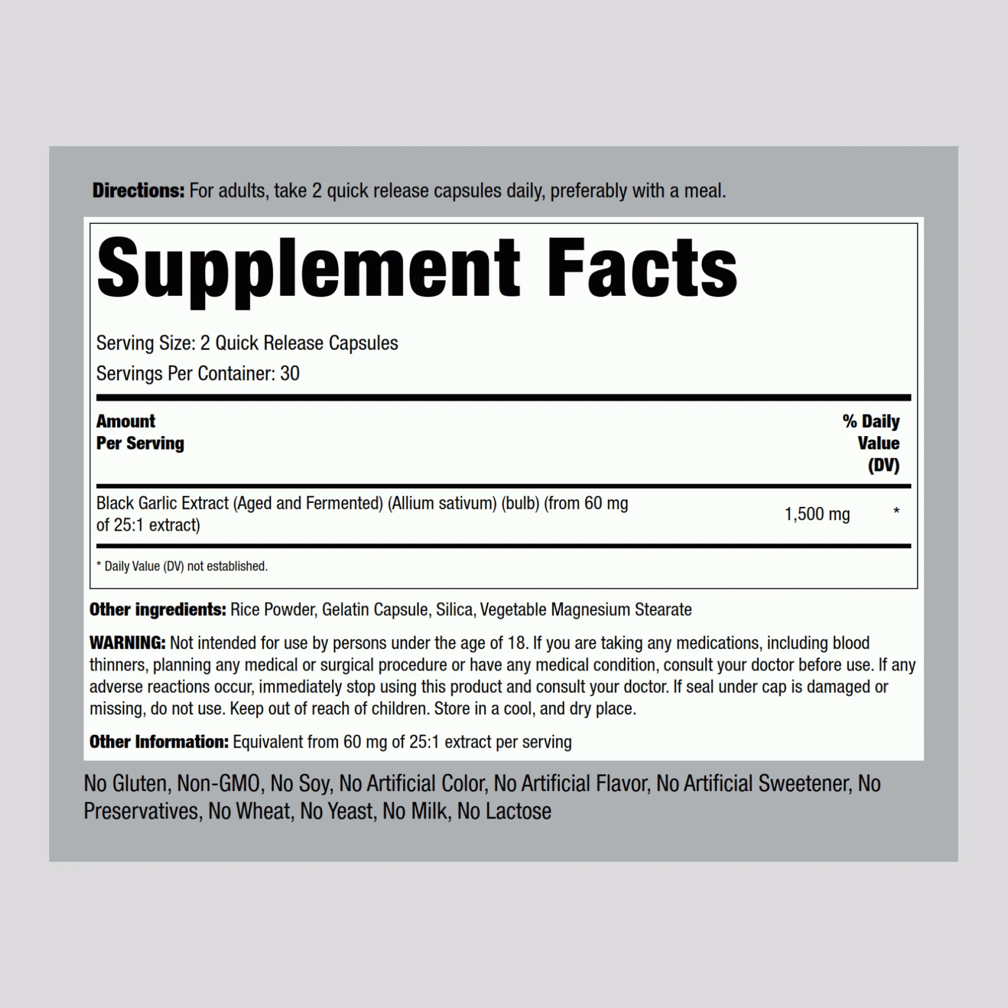 Black Garlic, 1500 mg (per serving), 60 Quick Release Capsules, 2  Bottles - Image 2