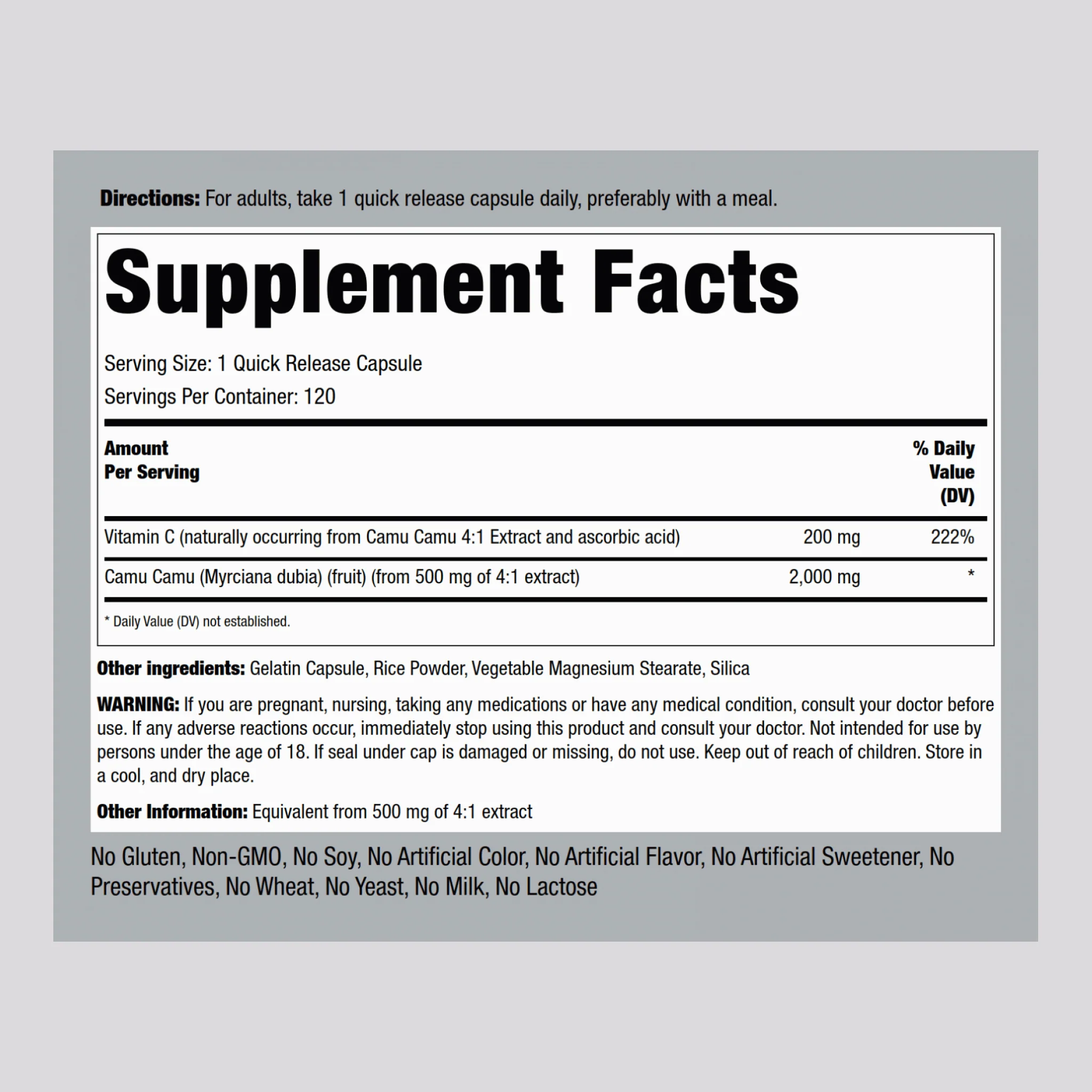 Camu Camu Extract, 2000 mg, 120 Quick Release Capsules, 2 Bottles - Image 2