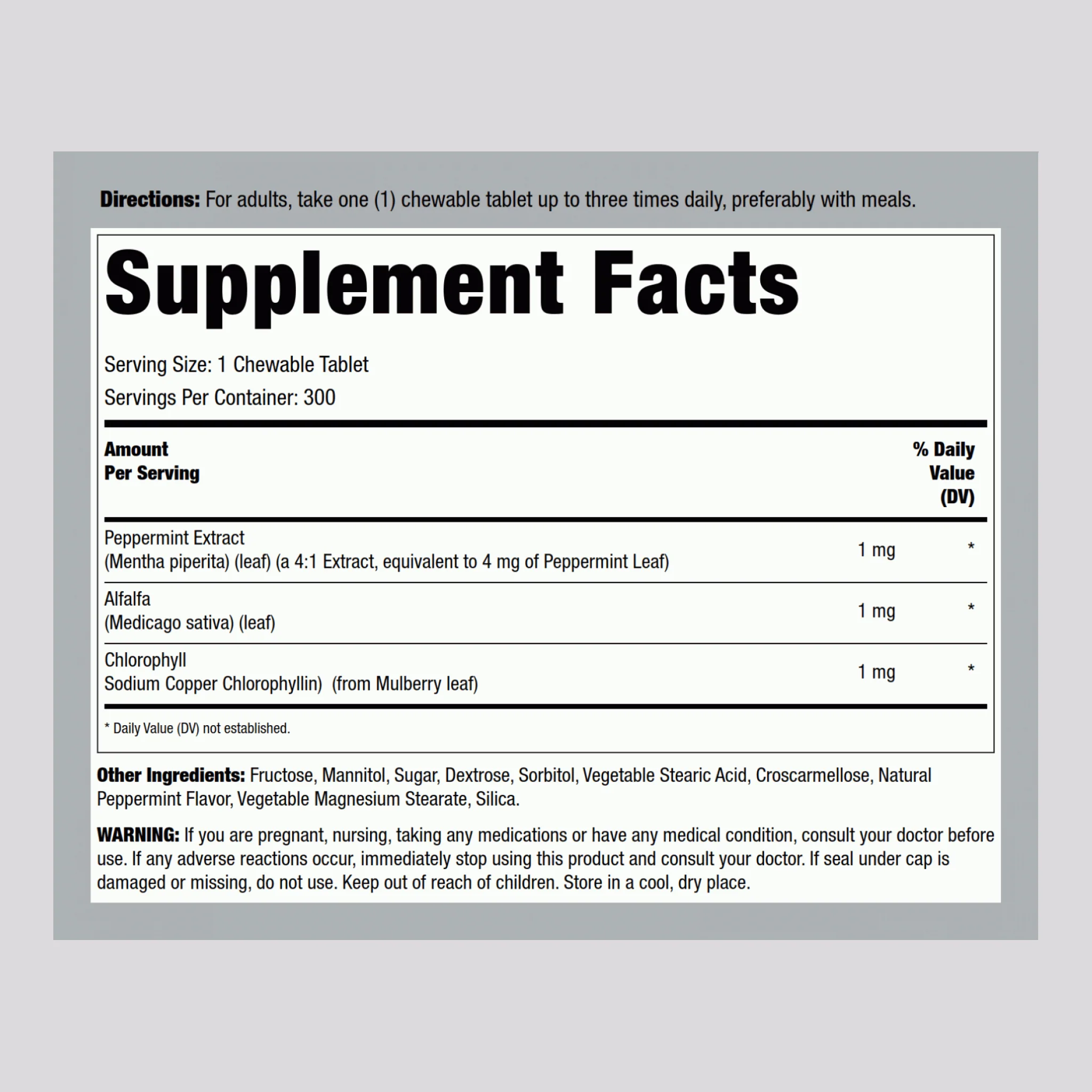Chewable Chlorophyll (Natural Peppermint), 300 Chewable Tablets - Image 2