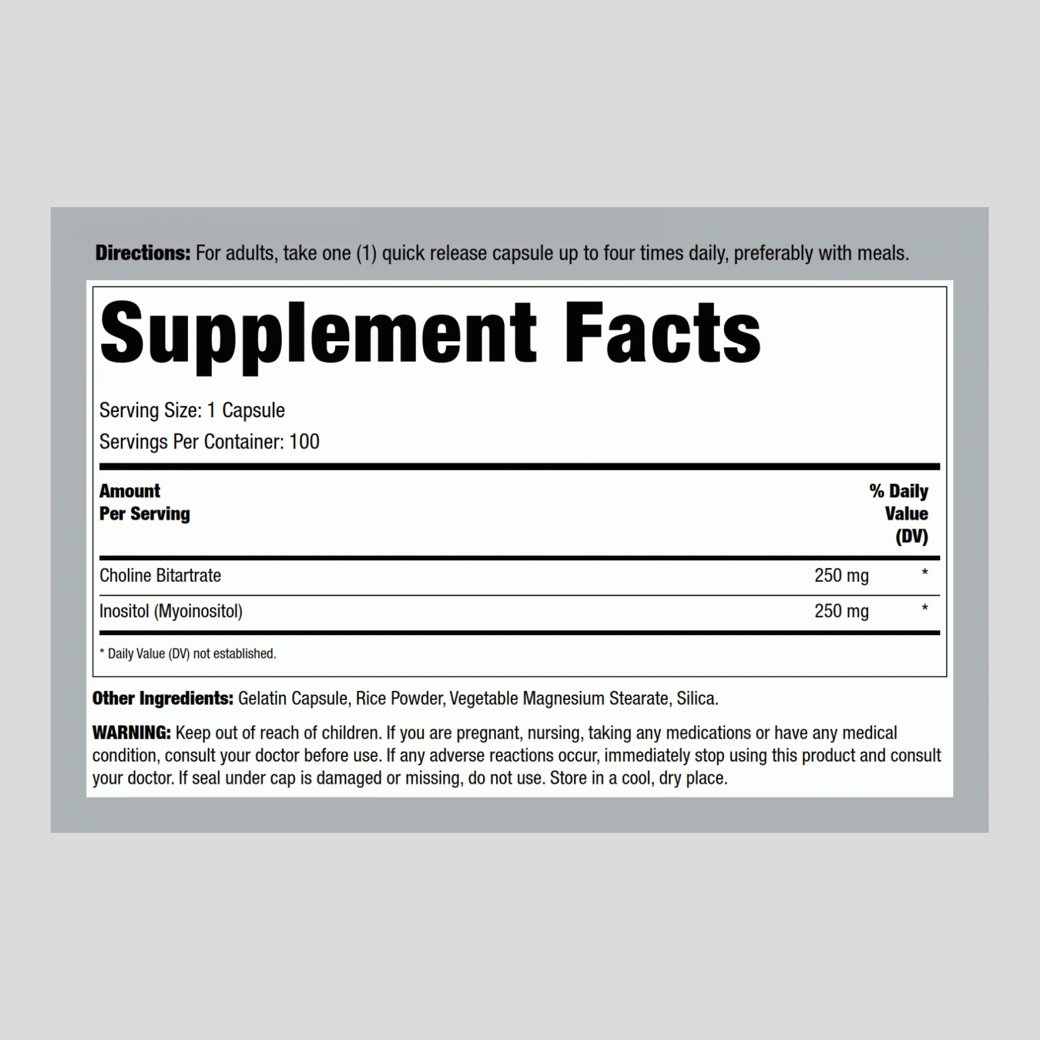 Choline & Inositol 500 mg, 100 Quick Release Capsules, 2 Bottles - Image 2