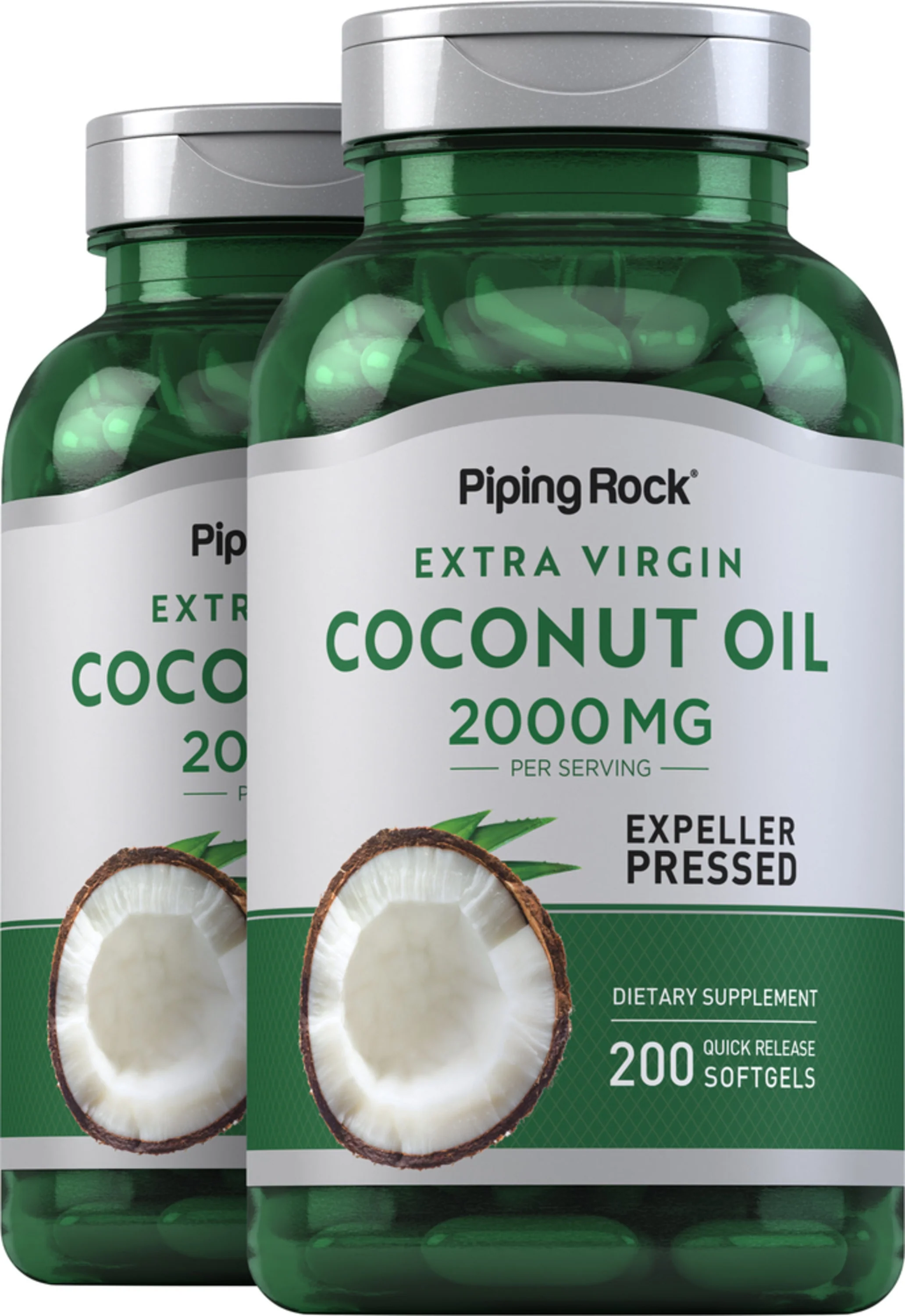 Coconut Oil (Extra Virgin), 2000 mg (per serving), 200 Quick Release Softgels, 2  Bottles