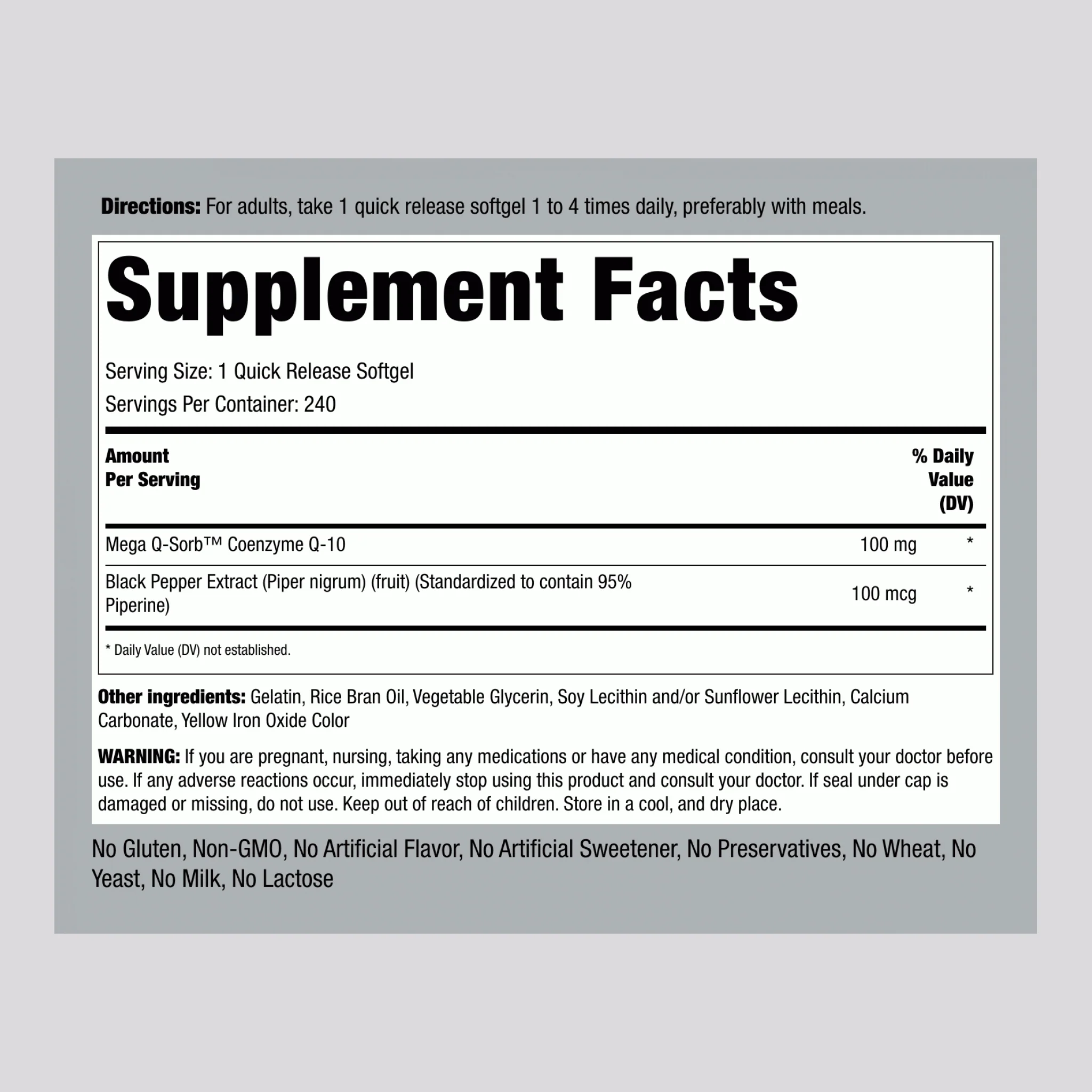 CoQ10, 100 mg, 240 Quick Release Softgels - Image 2