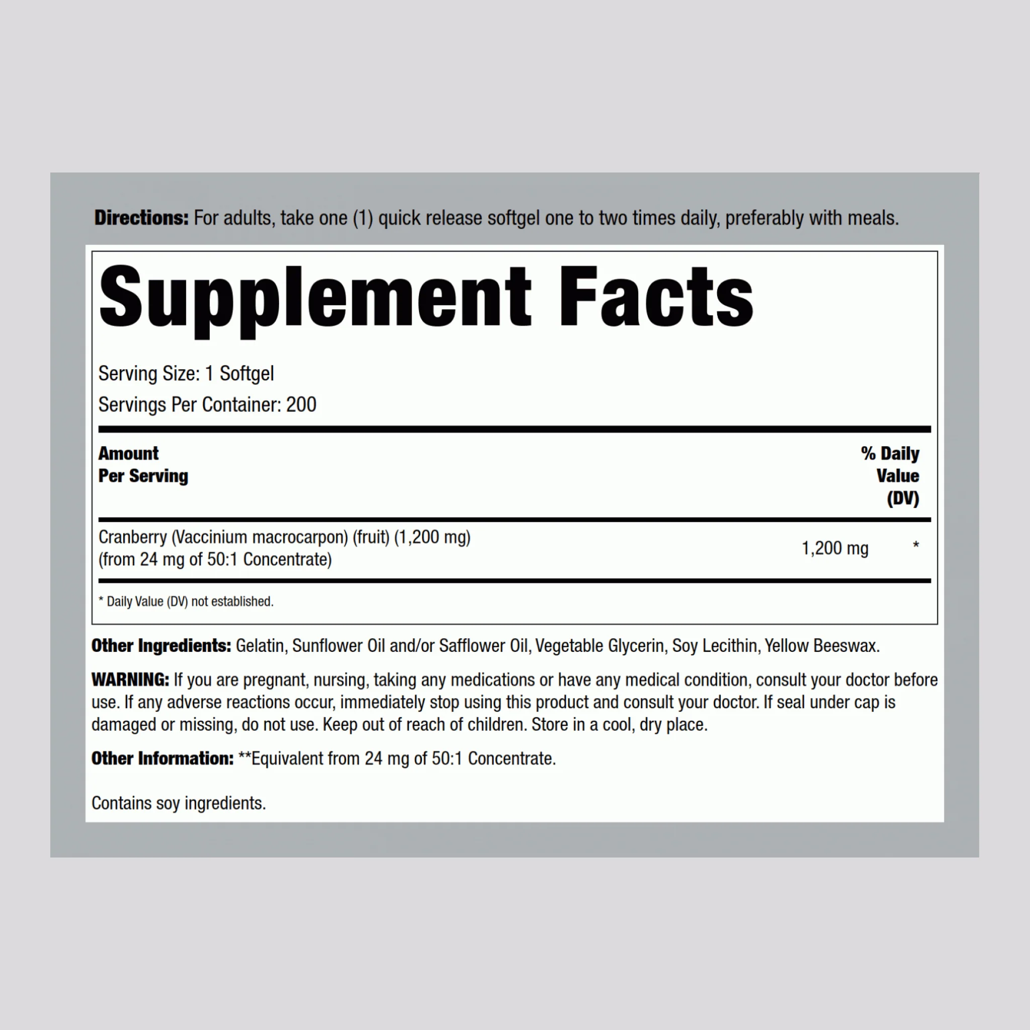 Cranberry Extract, 1200 mg, 200 Softgels, 2 Bottles - Image 2