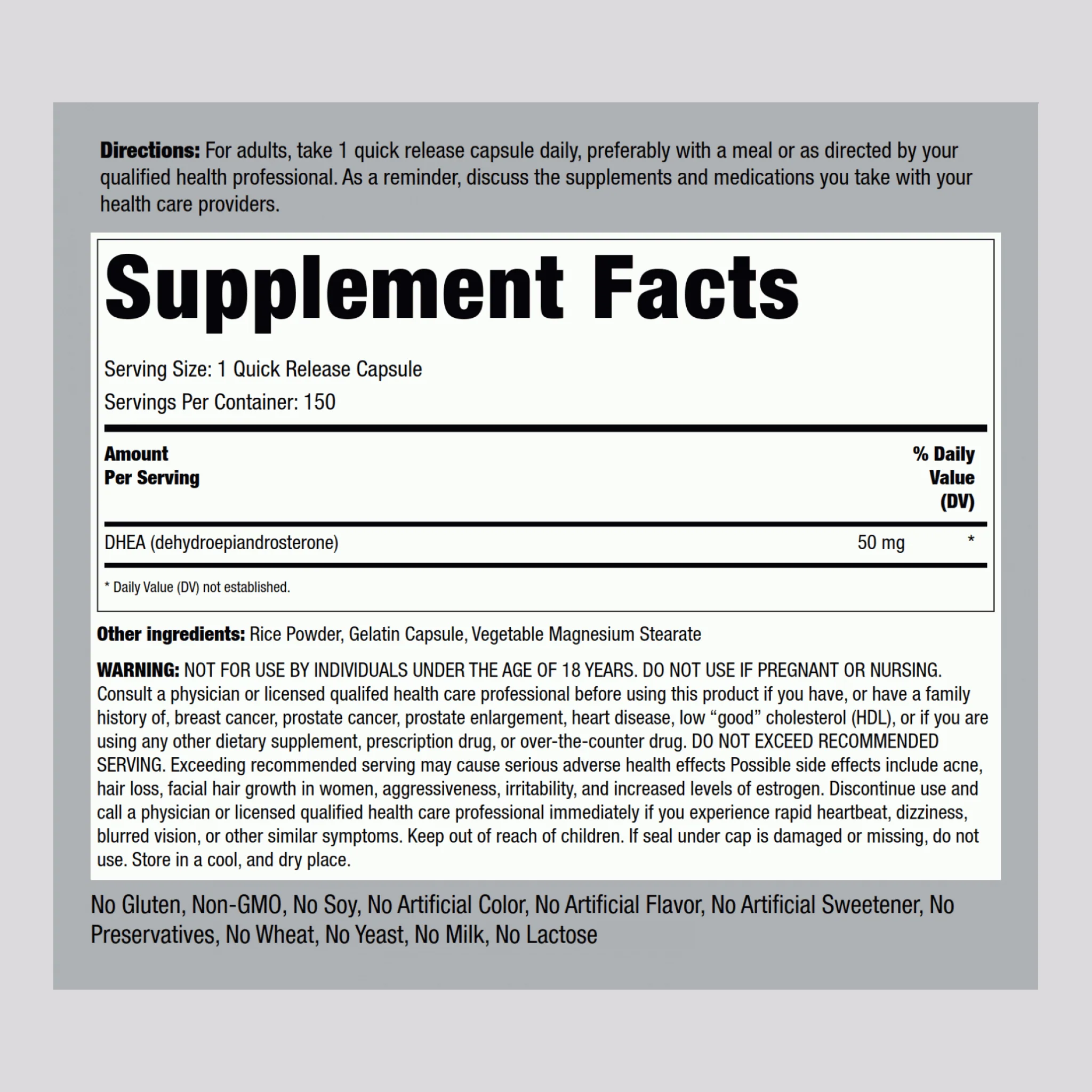 DHEA, 50 mg, 150 Quick Release Capsules, 2 Bottles - Image 2