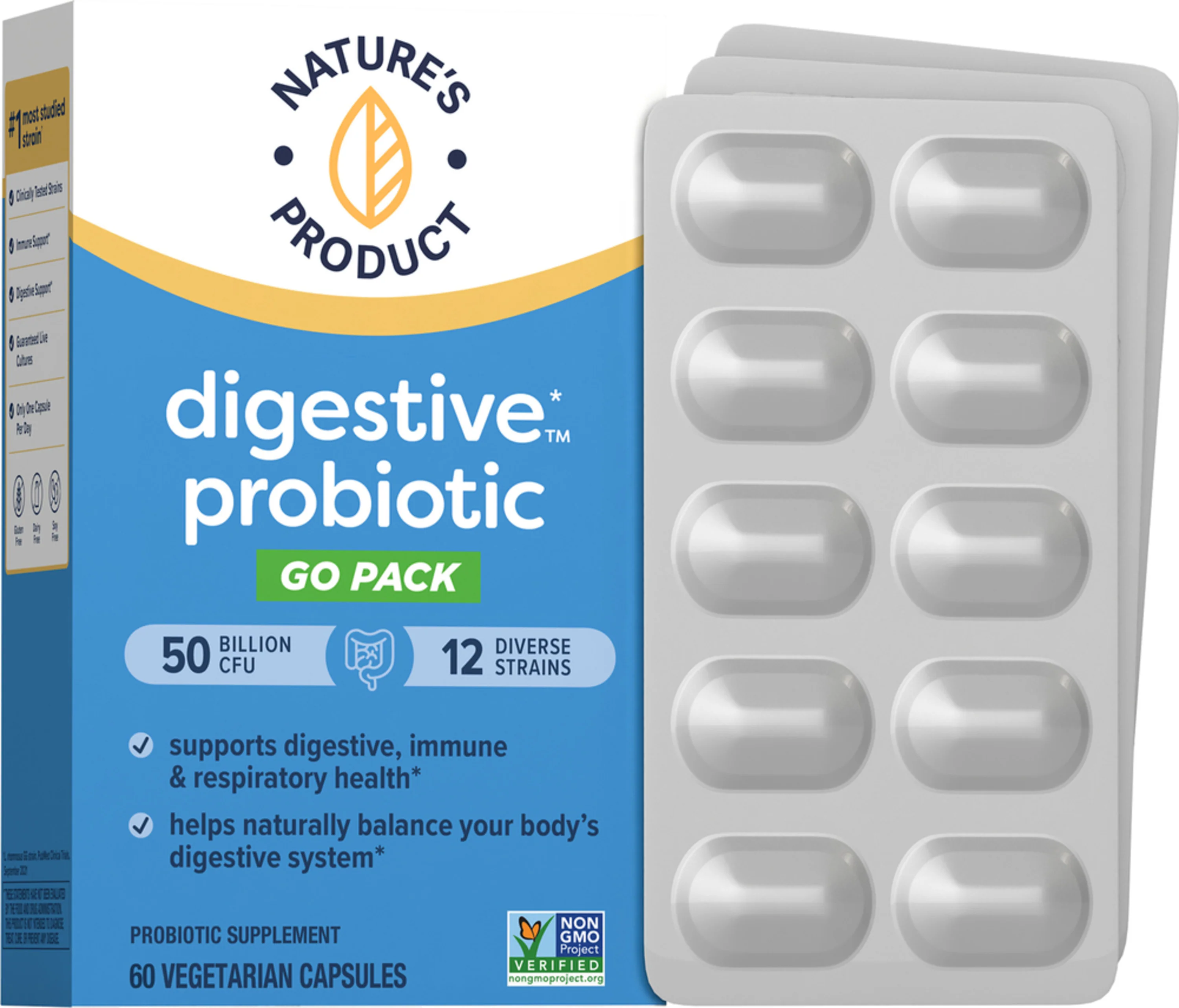 Digestive Probiotic 50 Billion CFU GO PACK, 60 Vegetarian Capsules