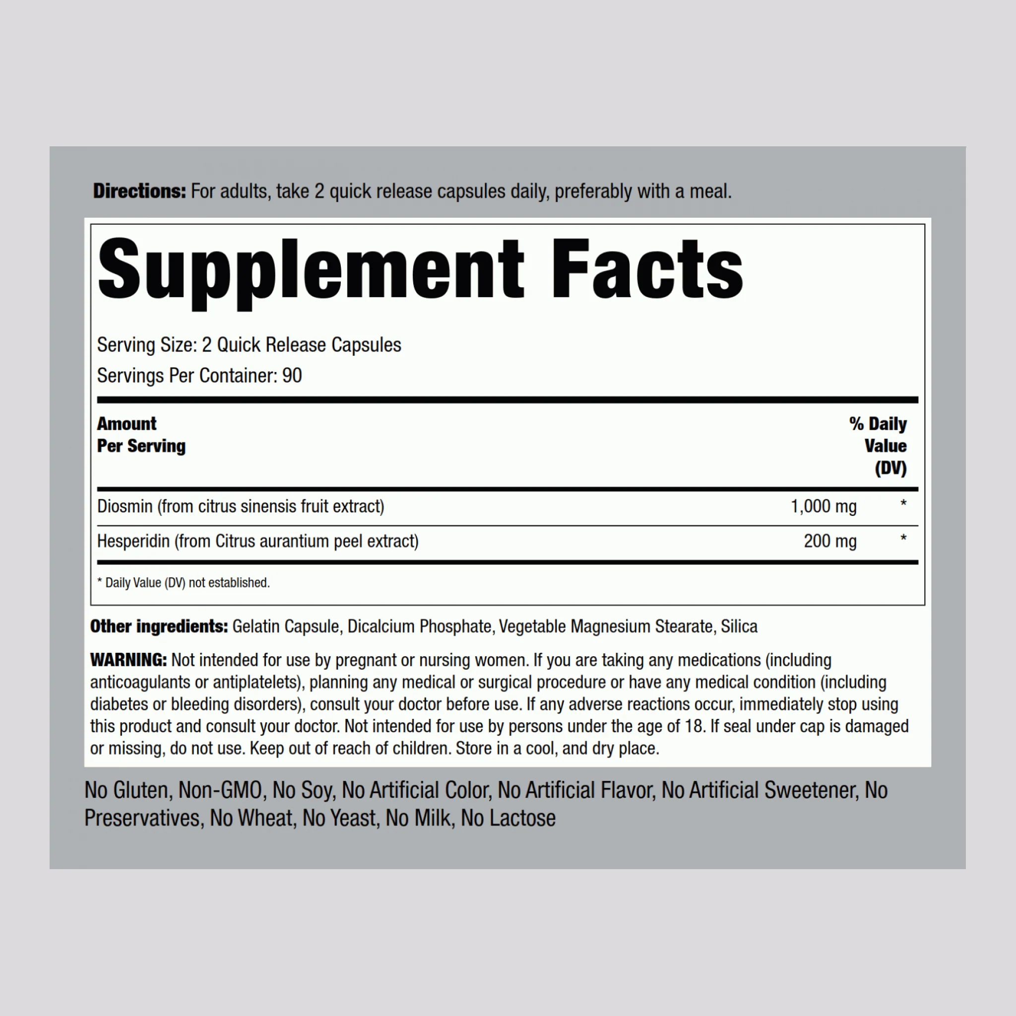 Diosmin w/ Hesperidin, 1200 mg (per serving), 180 Quick Release Capsules, 2 Bottles - Image 2