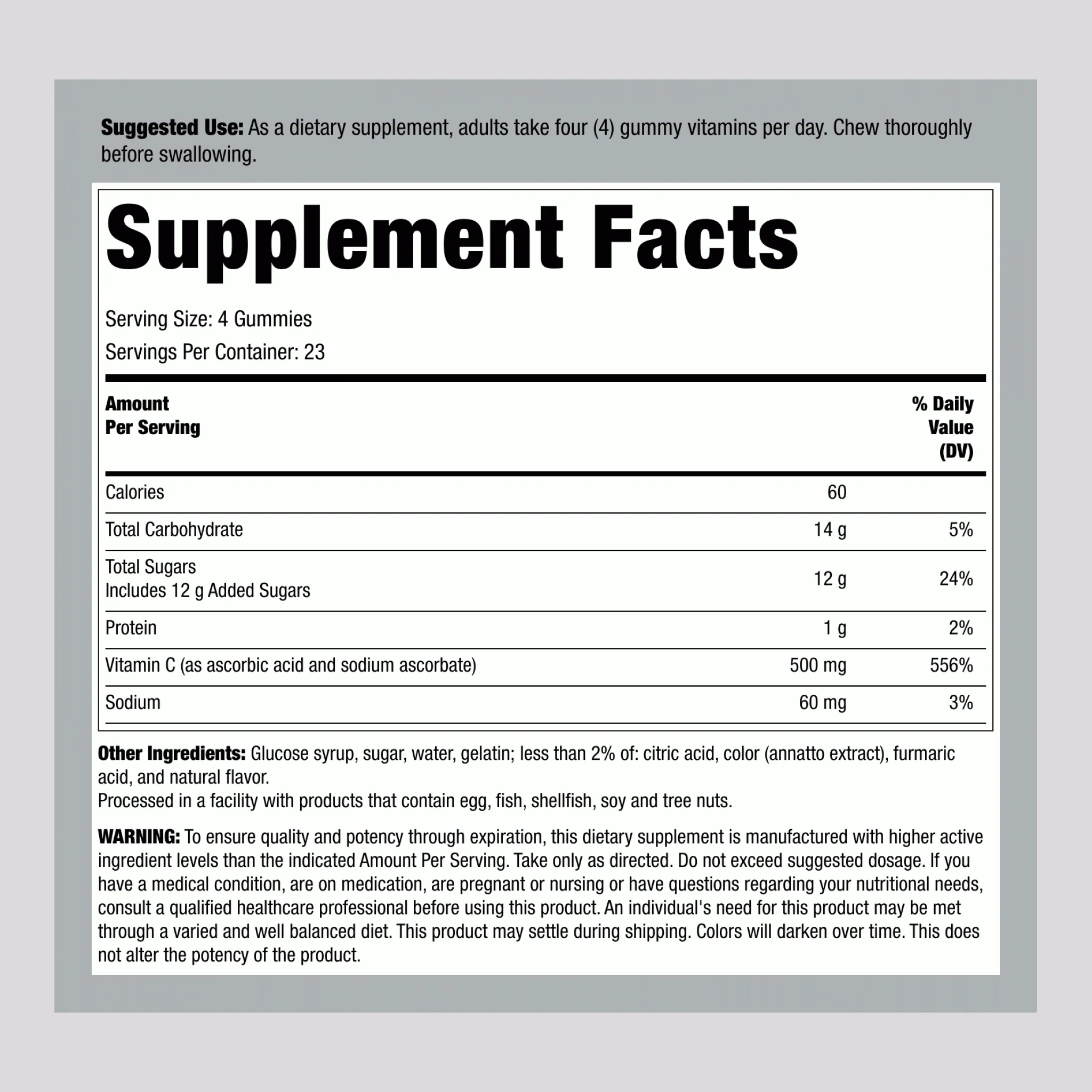 Extra Strength Power C (Tropical Citrus), 500 mg (per serving), 92 Gummies - Image 2