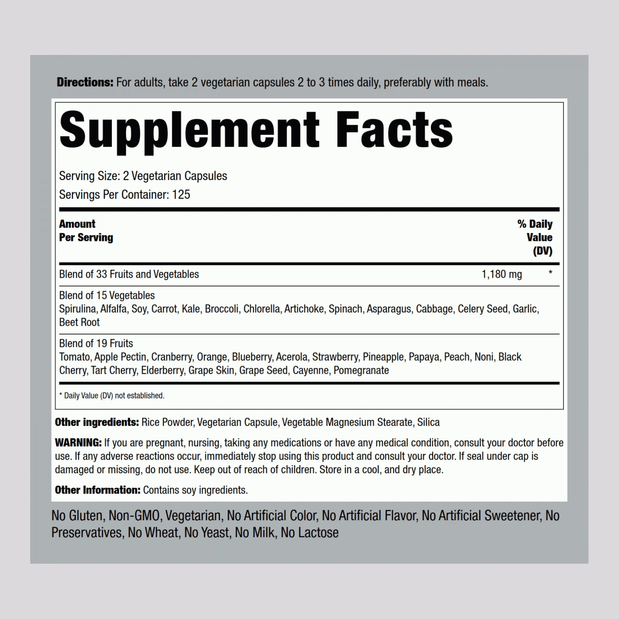Fruit & Veggies for Life, 250 Vegetarian Capsules, 2 Bottles - Image 2