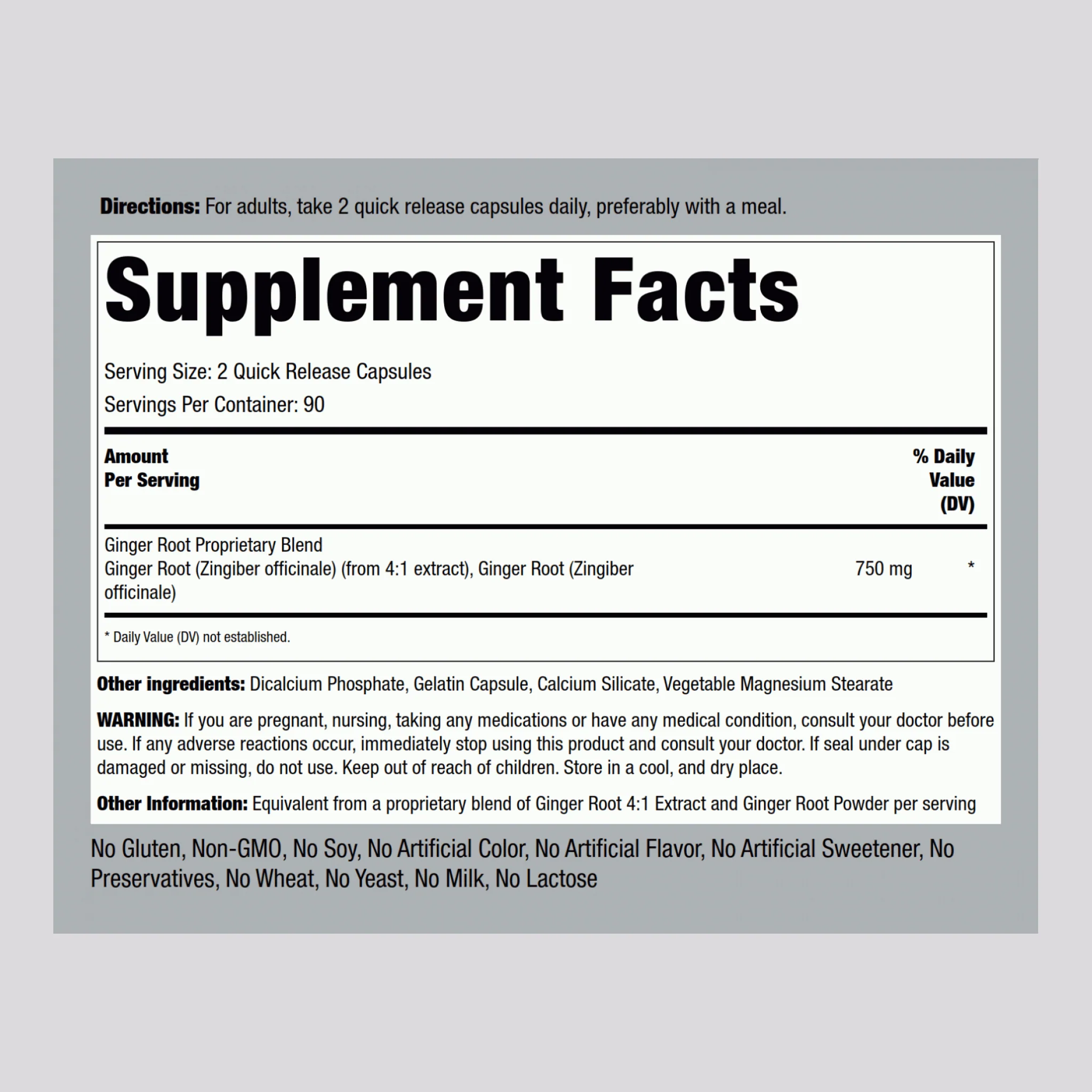 Ginger Root, 1500 mg (per serving), 180 Quick Release Capsules, 2 Bottles - Image 2
