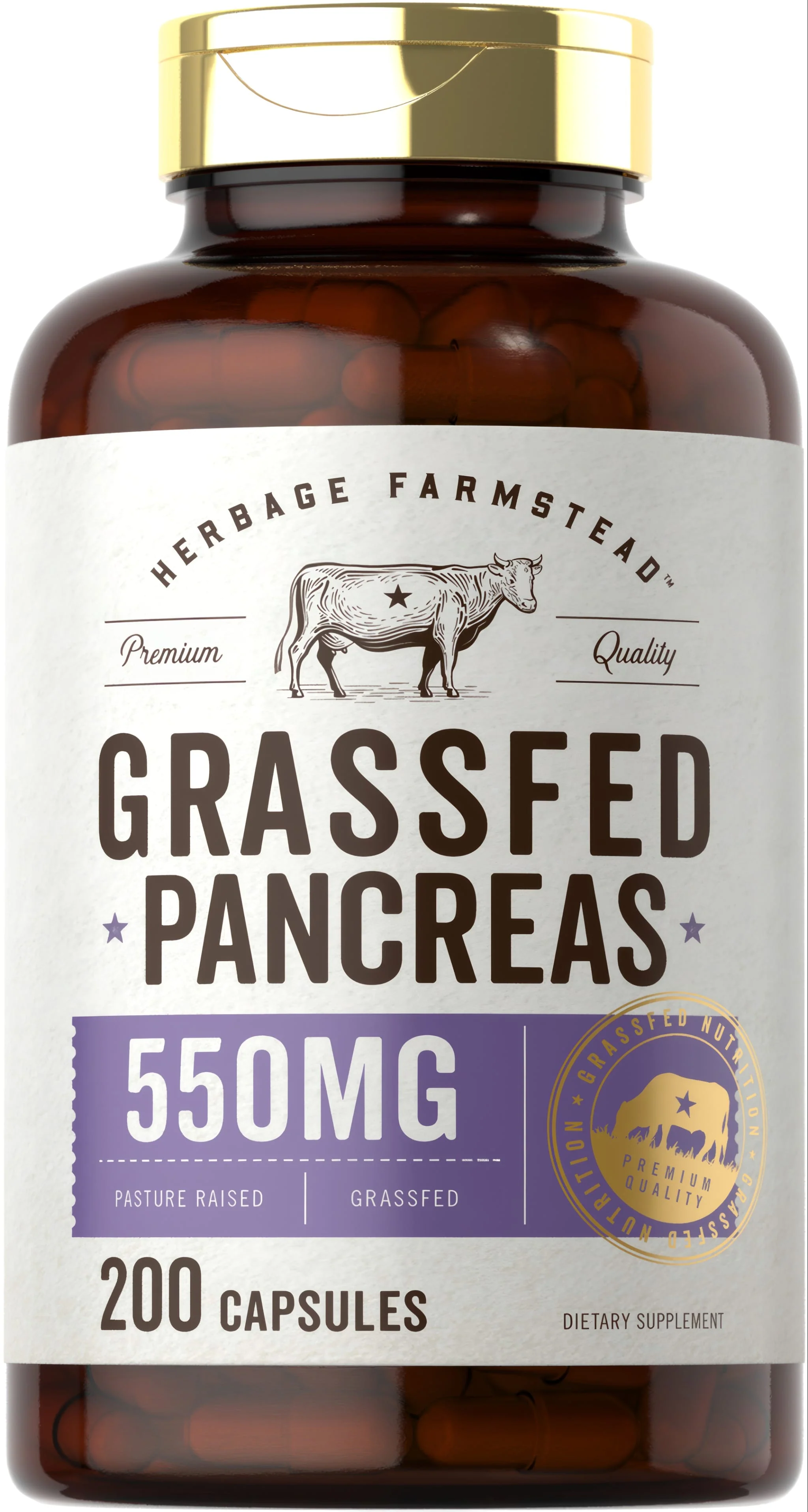 Grass Fed Beef Pancreas, 550 mg, 200 Capsules
