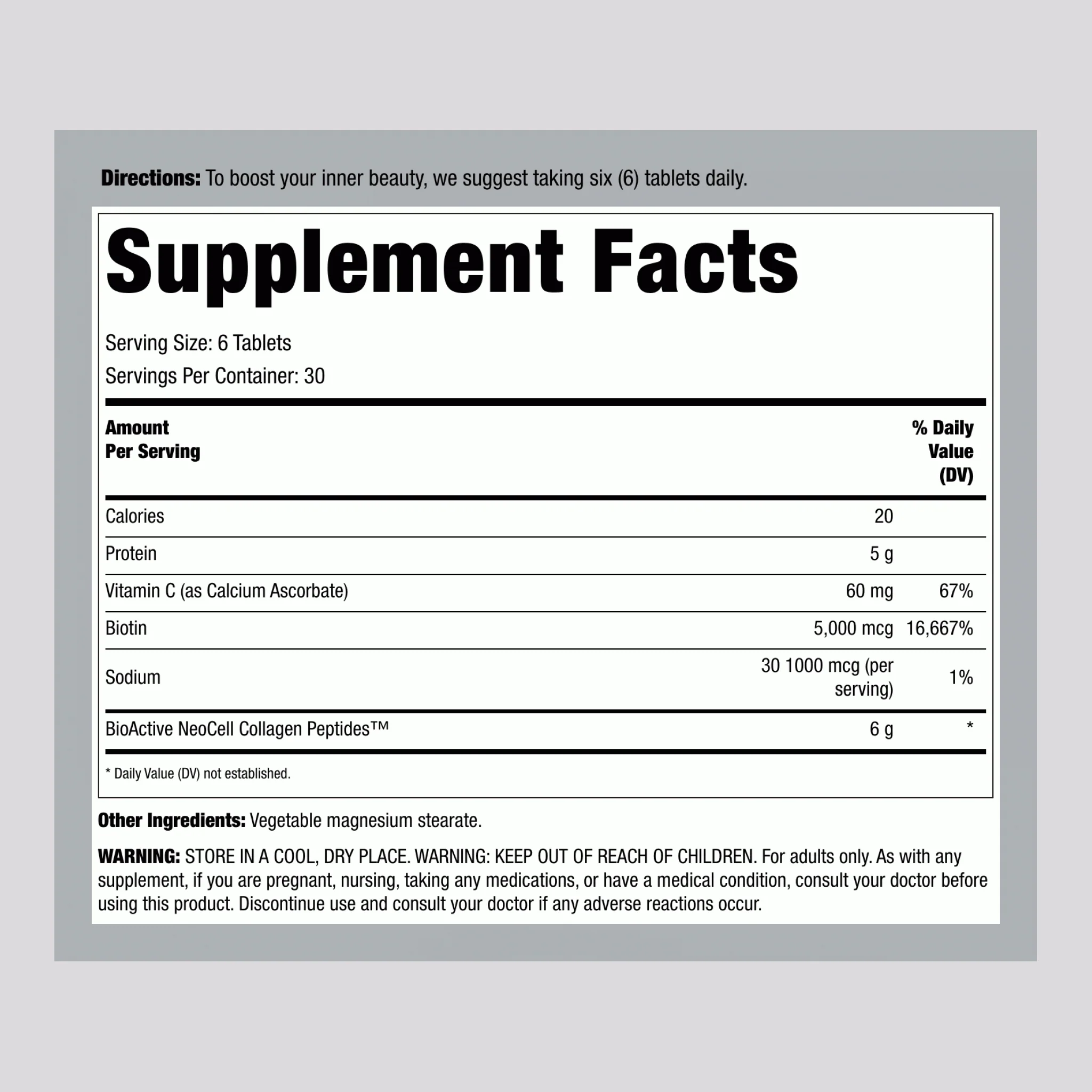 Grassfed Collagen Peptides  + C & Biotin, 180 Caplets - Image 2