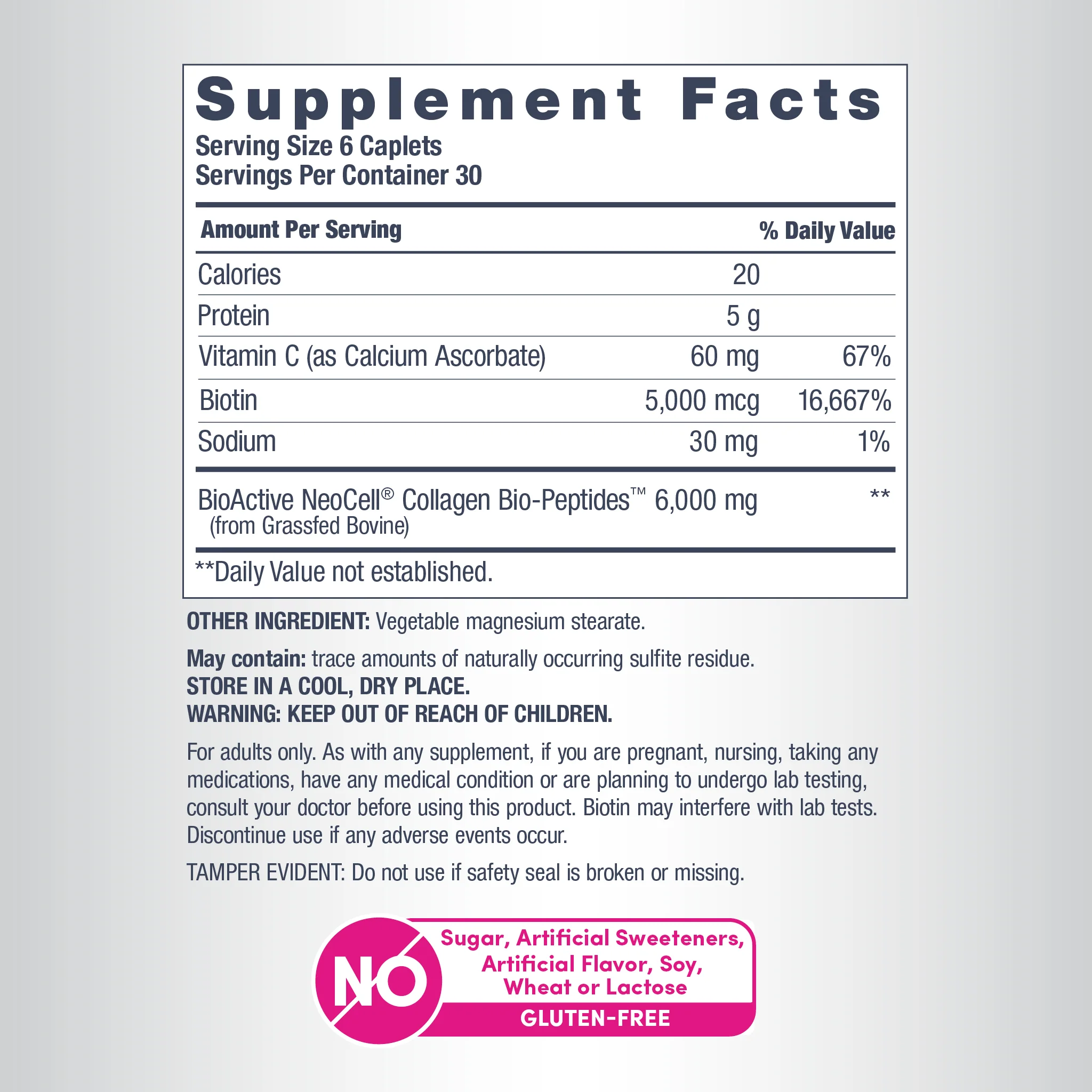 Grassfed Collagen Peptides  + C & Biotin, 180 Caplets - Image 3