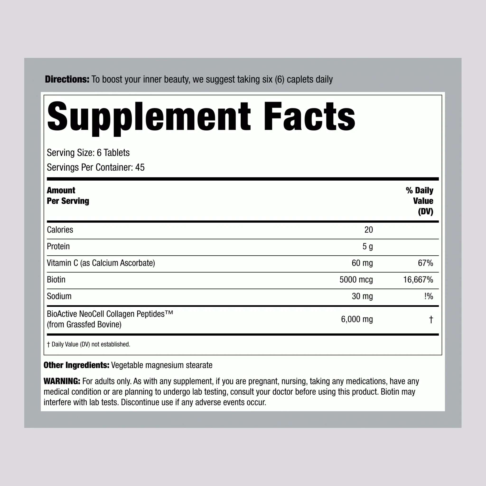 Grassfed Collagen Peptides  + C & Biotin, 270 Caplets - Image 2