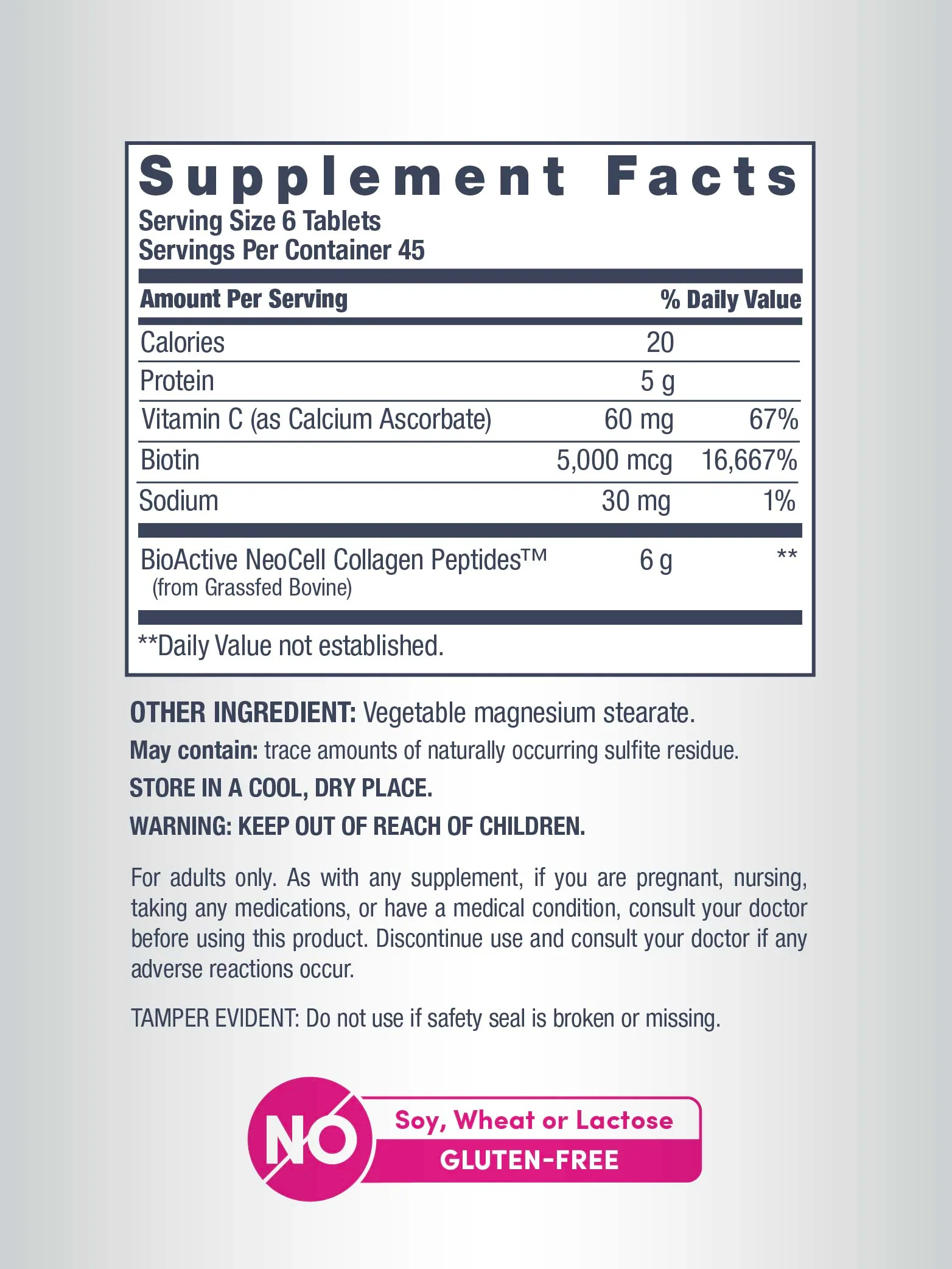 Grassfed Collagen Peptides  + C & Biotin, 270 Caplets - Image 3