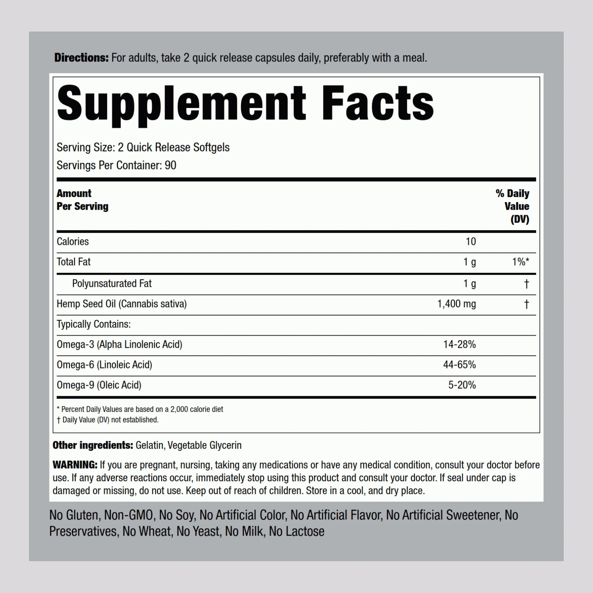 Hemp Seed Oil (Cold Pressed), 1400 mg (per serving), 180 Quick Release Softgels - Image 2