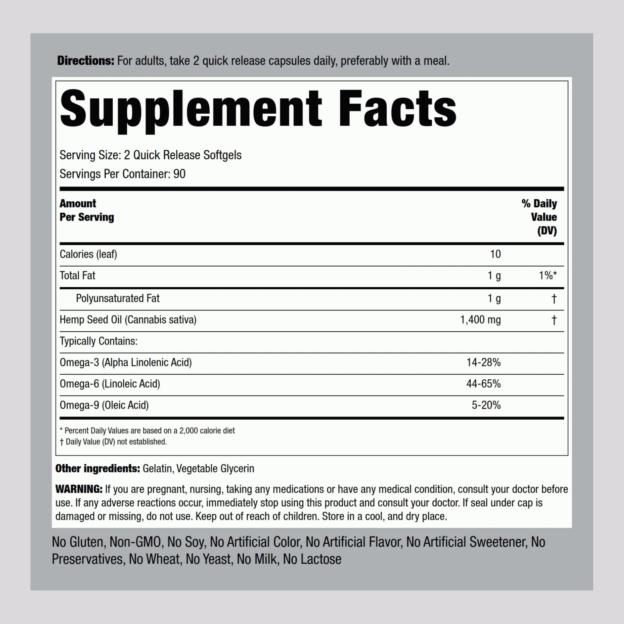 Hemp Seed Oil (Cold Pressed), 1400 mg (per serving), 180 Quick Release Softgels, 2 Bottles - Image 2