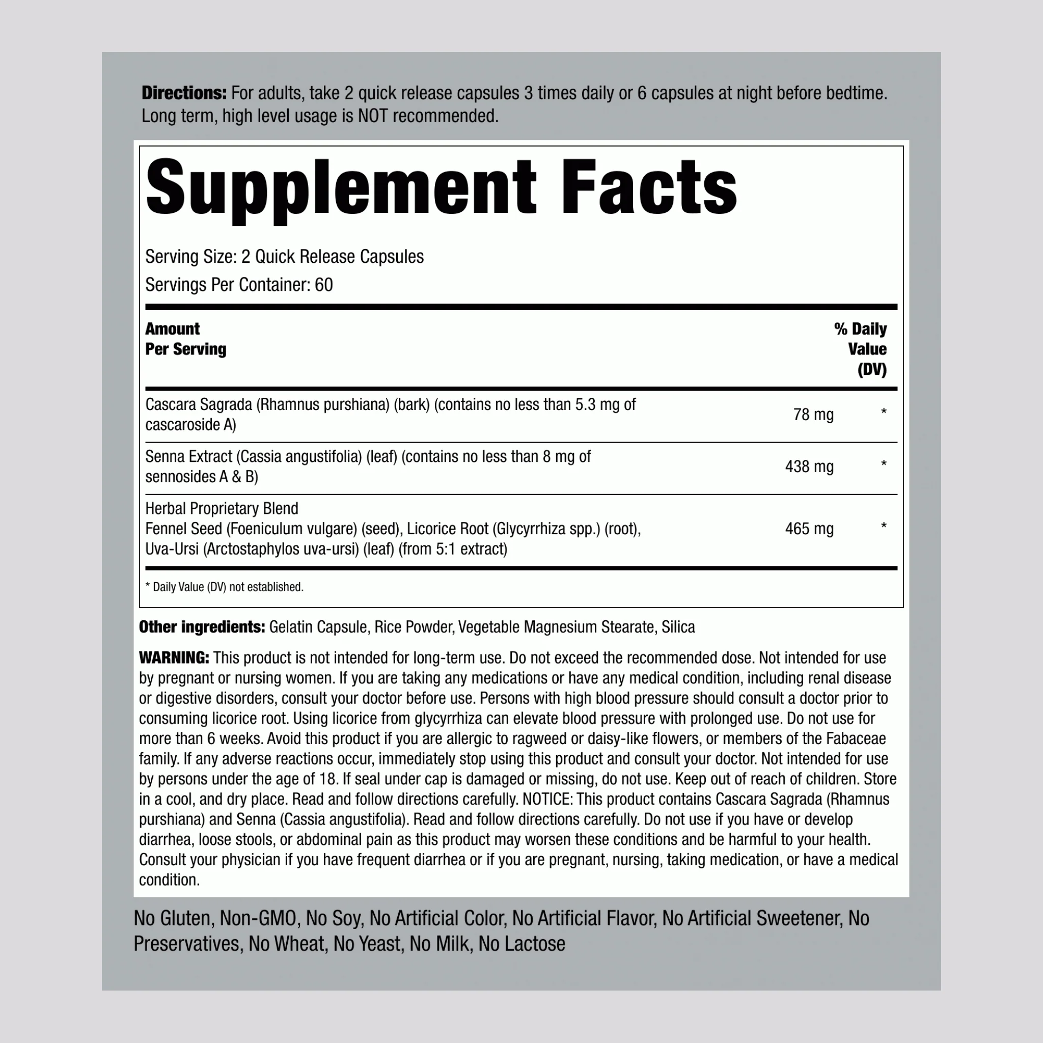 Herbal Laxative, 120 Quick Release Capsules, 2 Bottles - Image 2