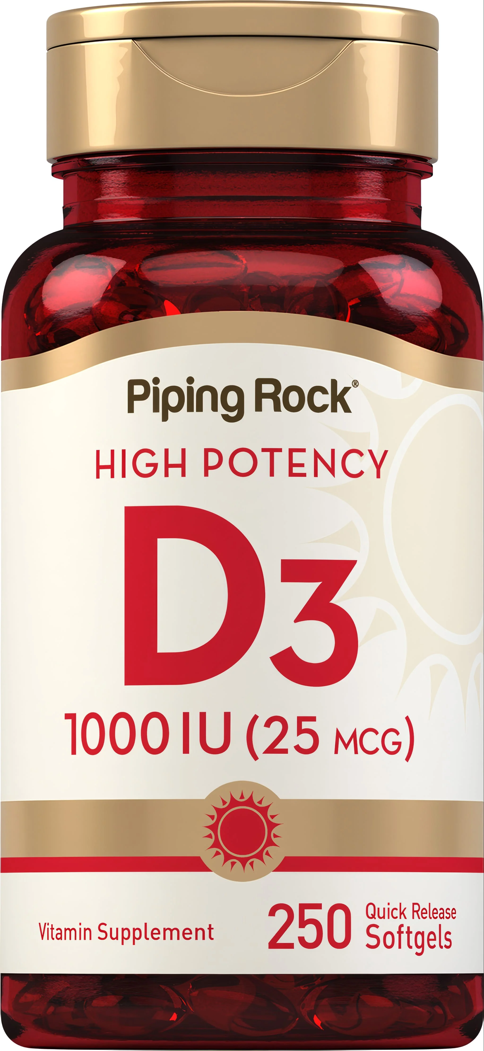 High Potency Vitamin D3, 1000 IU, 250 Quick Release Softgels