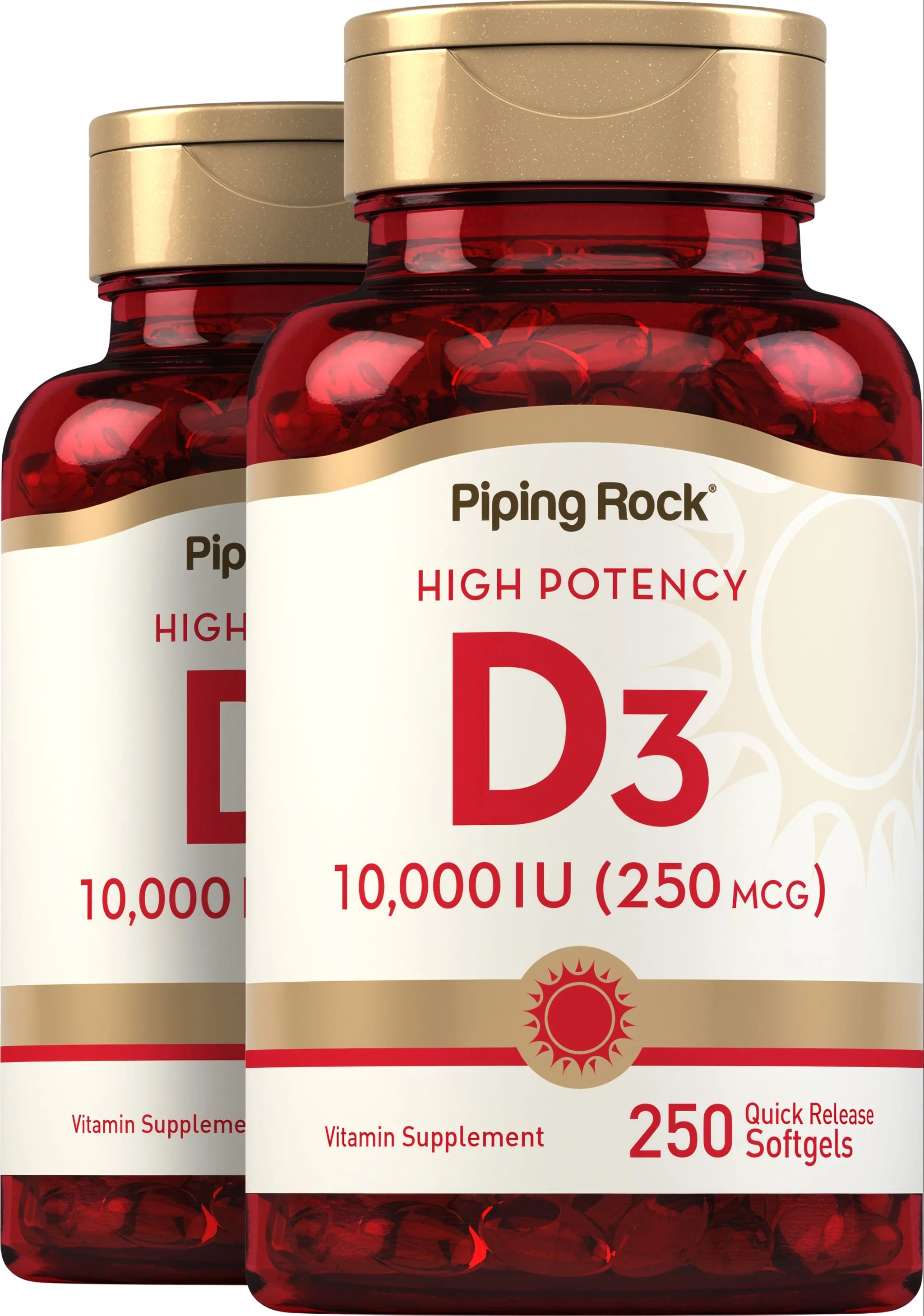 High Potency Vitamin D3, 10,000 IU, 250 Quick Release Softgels, 2 Bottles