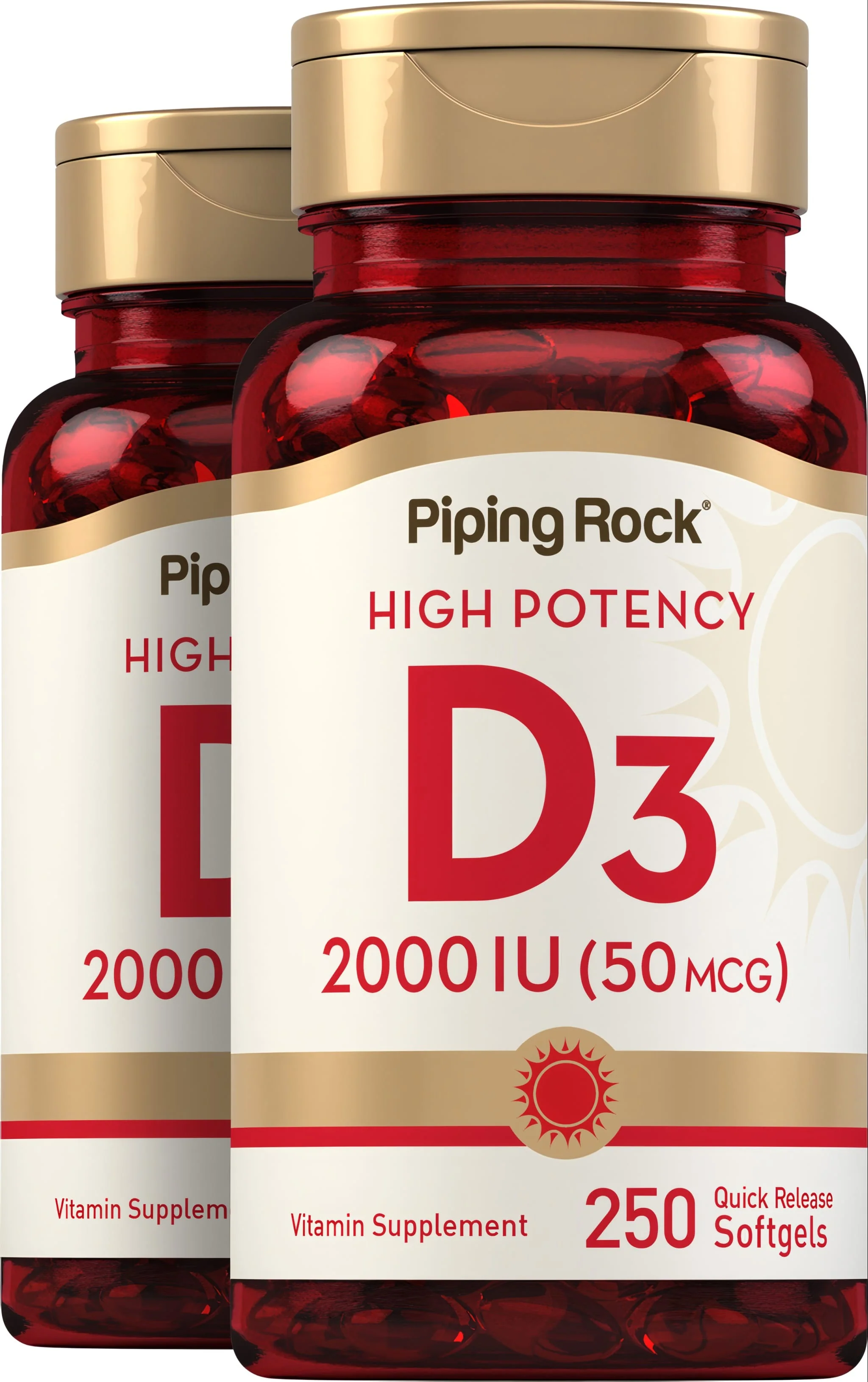 High Potency Vitamin D3, 2000 IU, 250 Quick Release Softgels, 2 Bottles