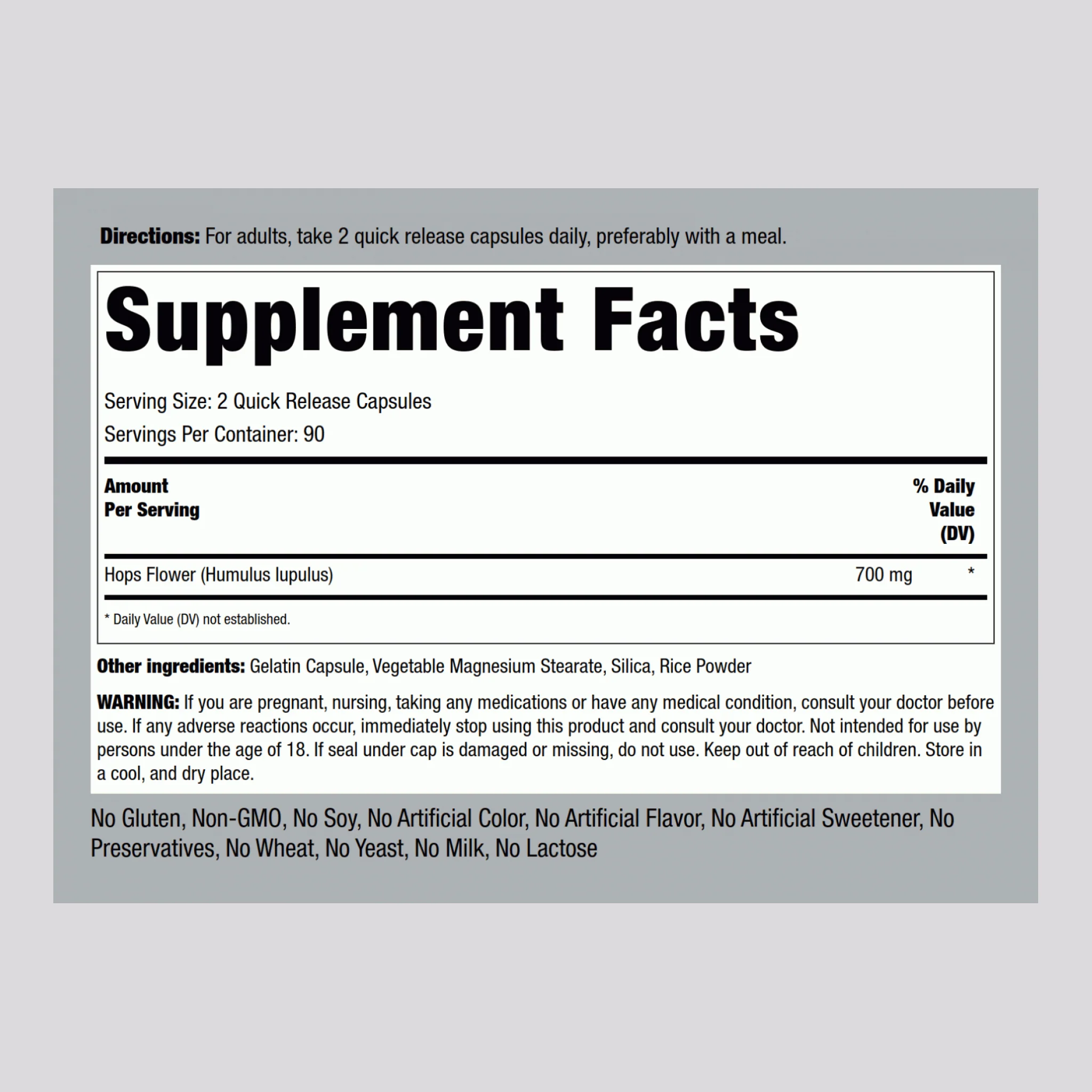 Hops, 700 mg (per serving), 180 Quick Release Capsules - Image 2