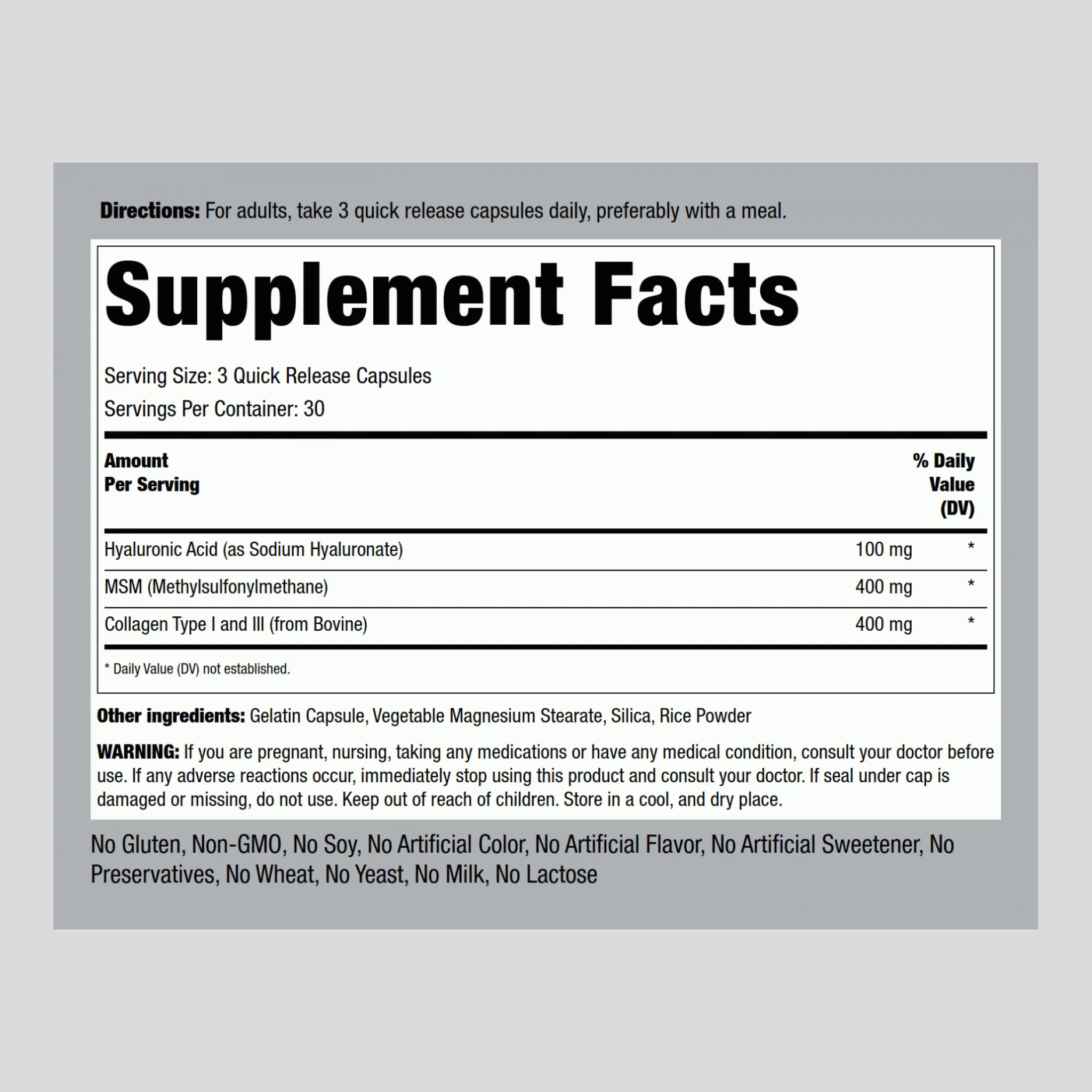 Hyaluronic Acid Complex, 900 mg (per serving), 90 Quick Release Capsules, 2 Bottles - Image 2
