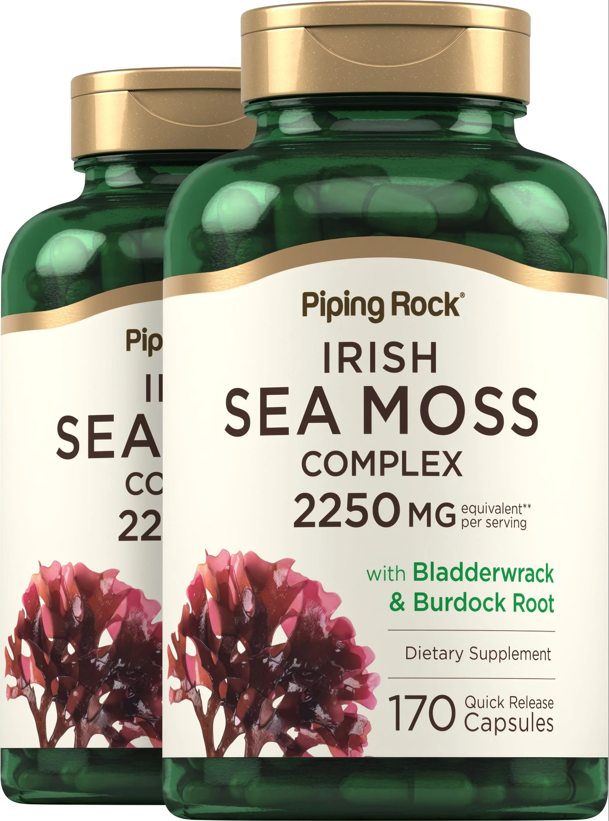 Irish Sea Moss Complex with Bladderwrack & Burdock Root, 2250 mg (per serving), 170 Quick Release Capsules, 2 Bottles