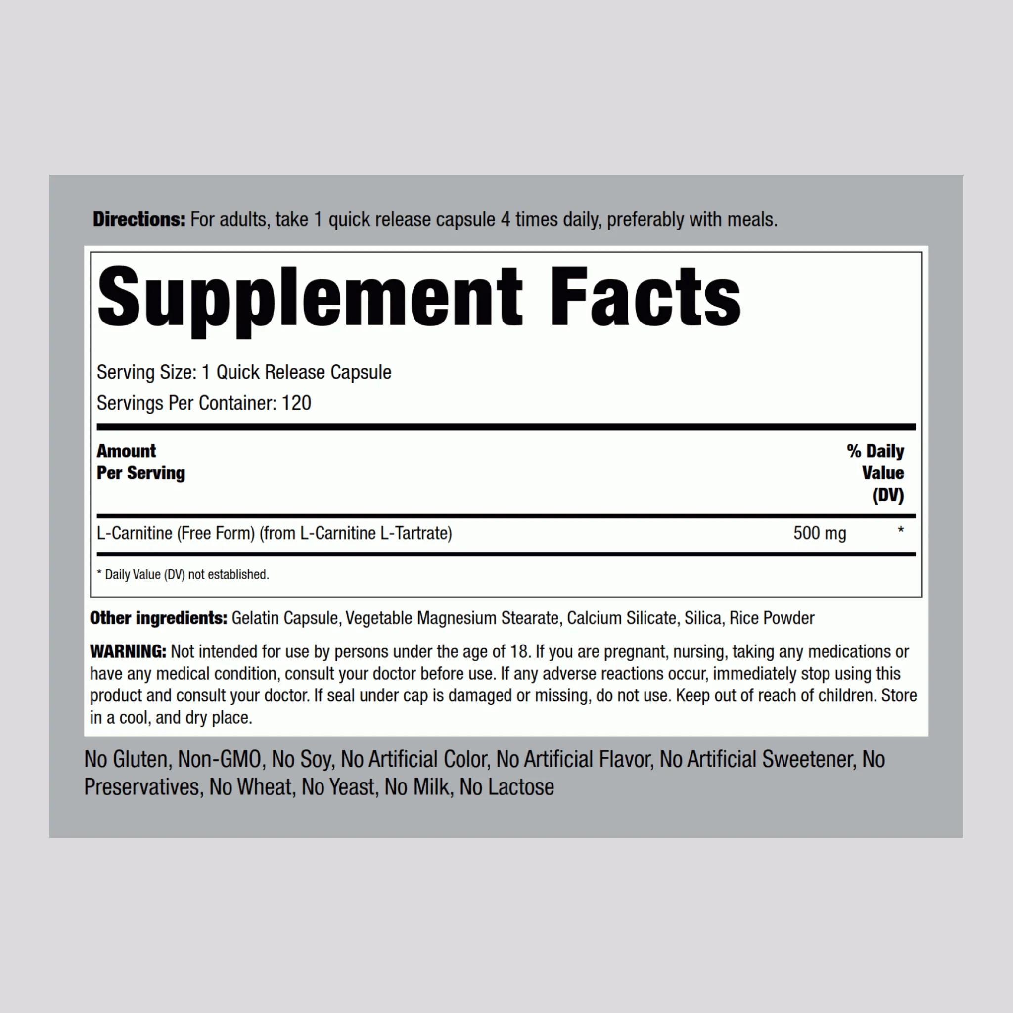 L-Carnitine, 500 mg, 120 Quick Release Capsules, 2 Bottles - Image 2